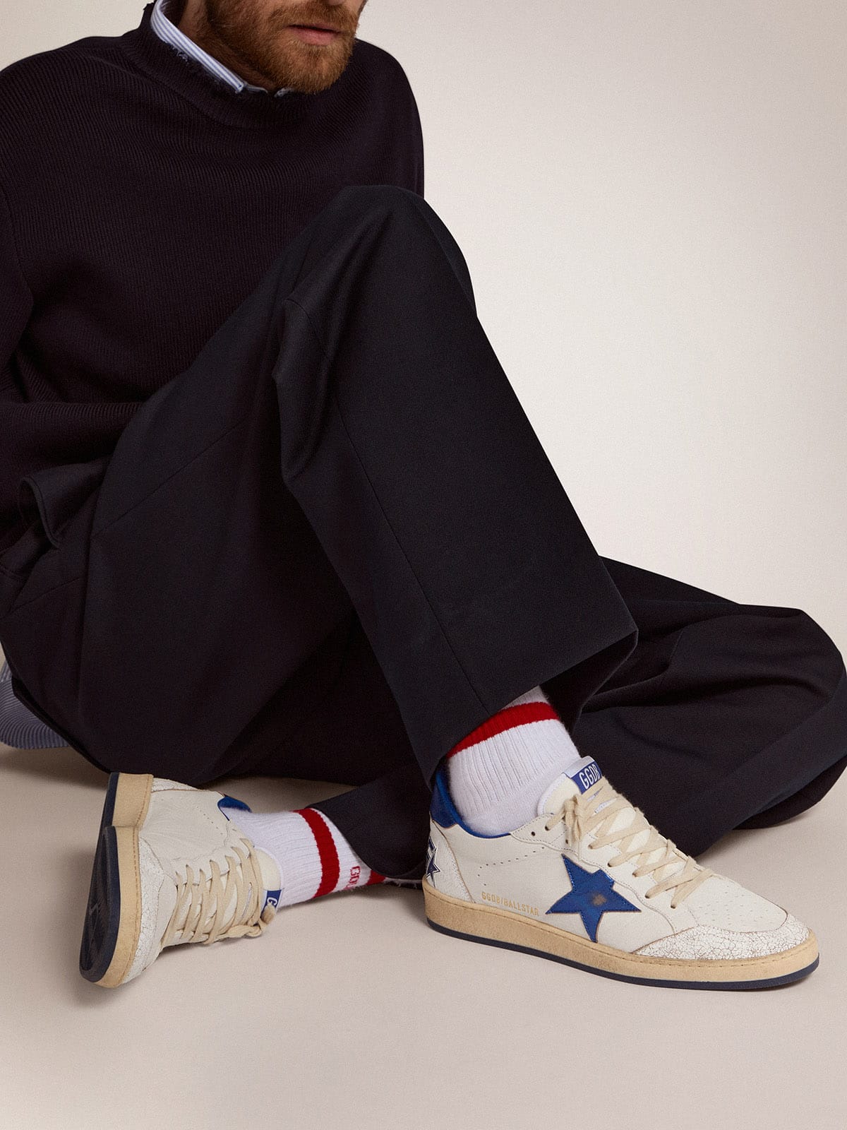 Golden Goose Men’s Ball Star In White Nappa With Blue Star And Heel Tab - Sneaker Türkiye