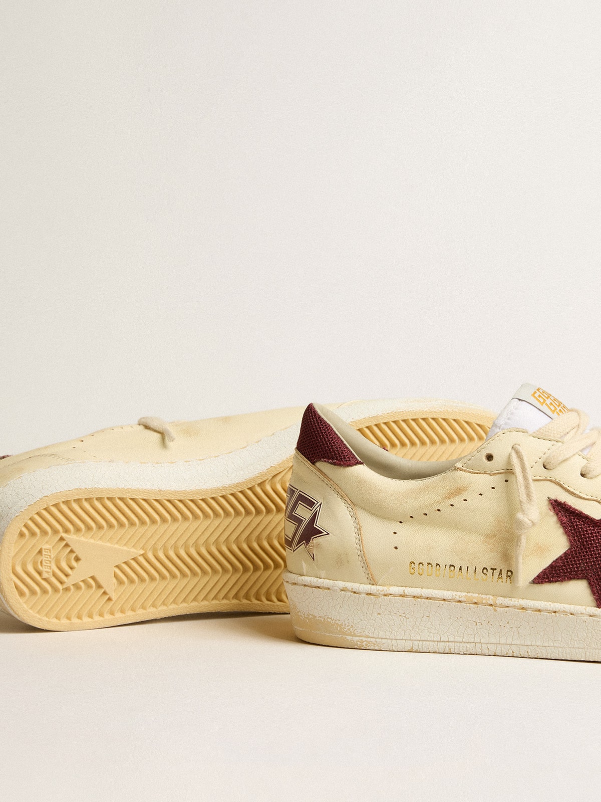 Golden Goose Men’s Ball Star In Beige Nappa With Burgundy Mesh Star And Heel Tab - Sneaker Türkiye