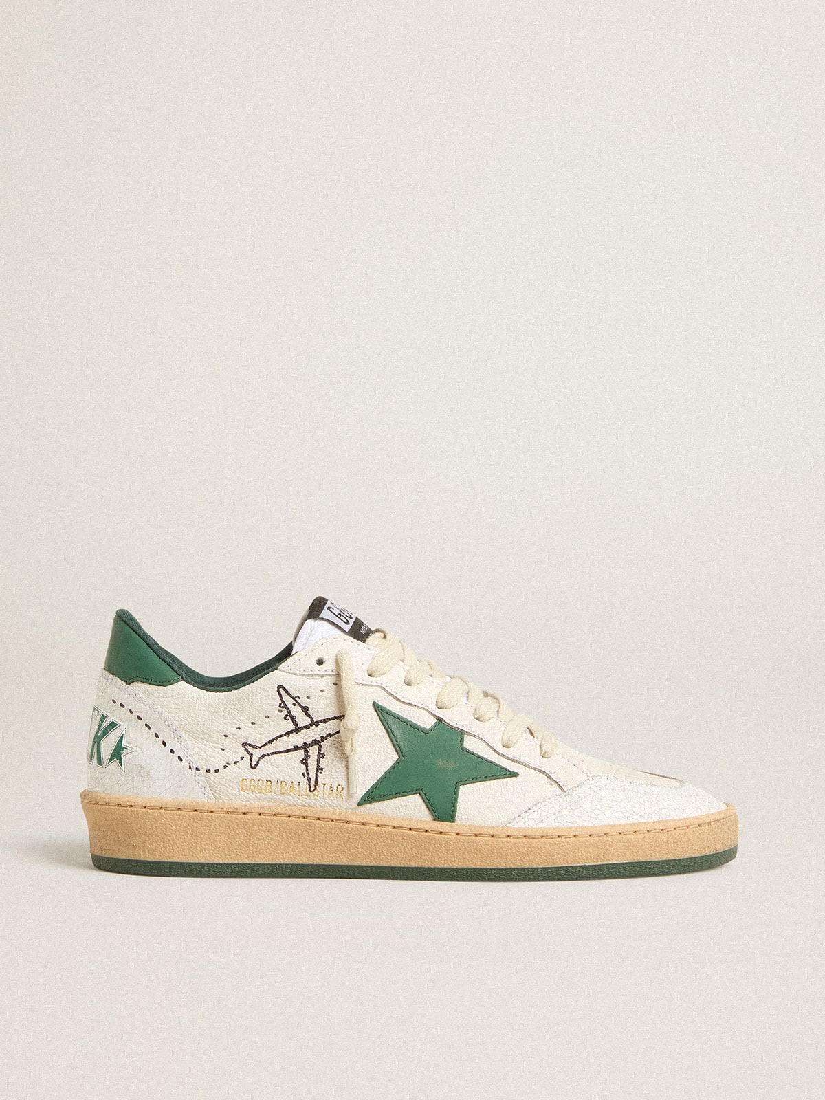 Golden Goose Men’s Ball Star Wishes In White Nappa Leather With Green Leather Star And Heel Tab - Sneaker Türkiye