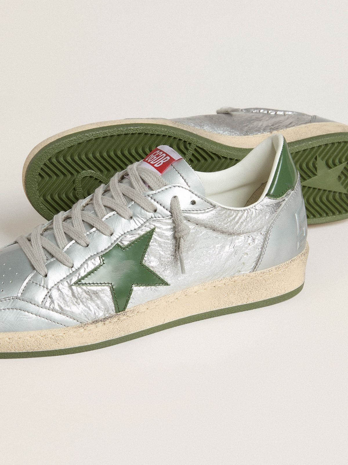 Golden Goose Men’s Ball Star In Silver Nylon With Green Leather Star And Heel Tab - Sneaker Türkiye
