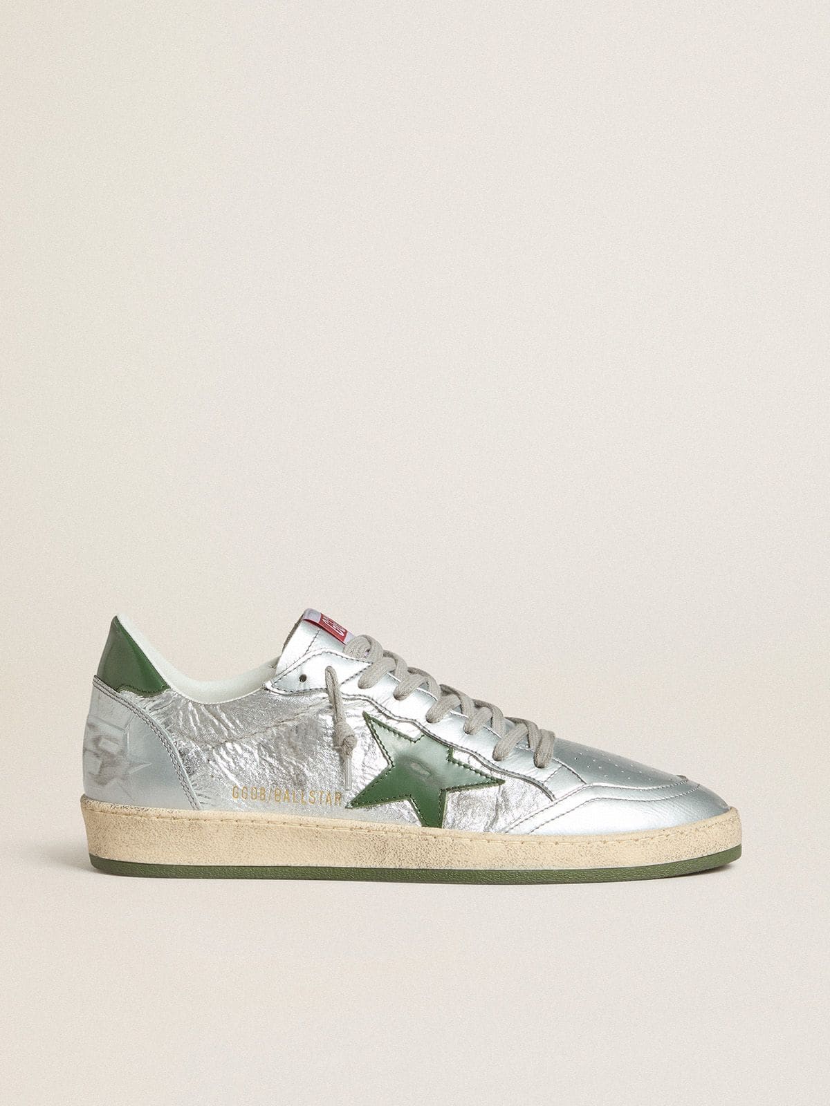Golden Goose Men’s Ball Star In Silver Nylon With Green Leather Star And Heel Tab - Sneaker Türkiye