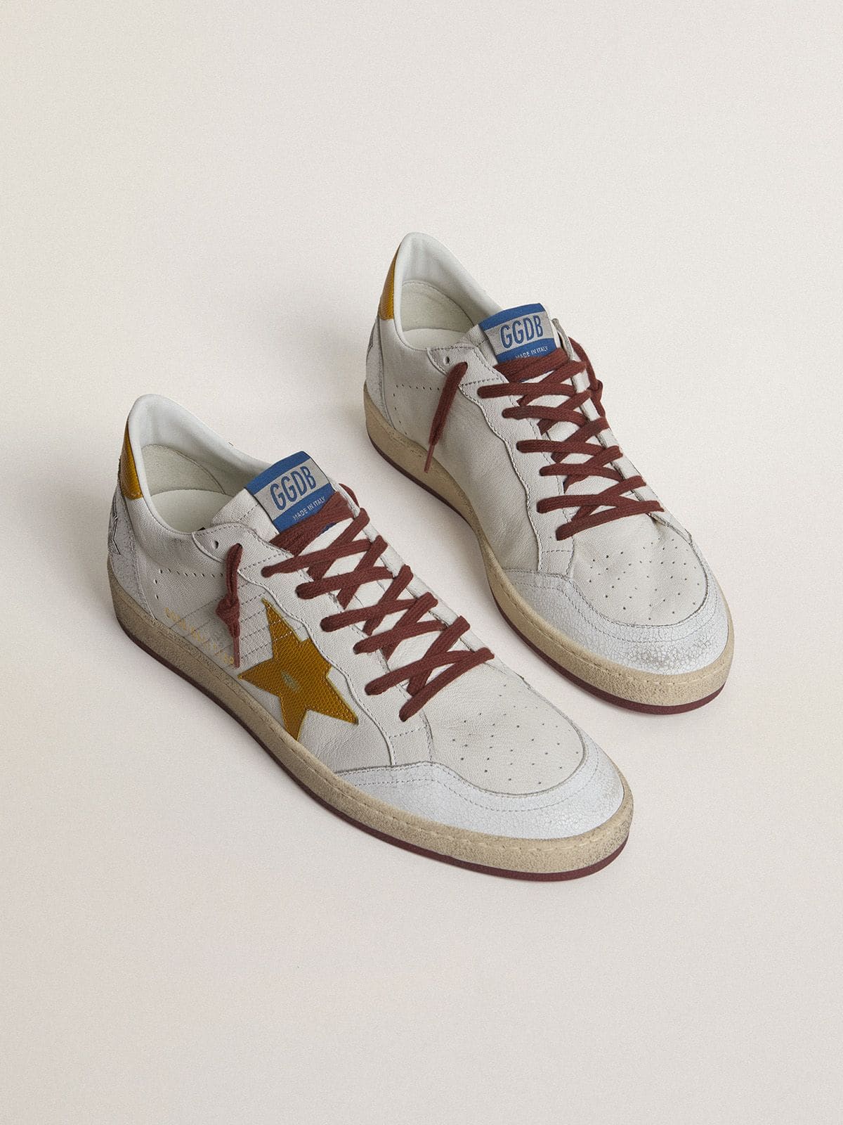 Golden Goose Men’s Ball Star In White Nappa Leather With Yellow Animal-Print Leather Star And Heel Tab - Sneaker Türkiye