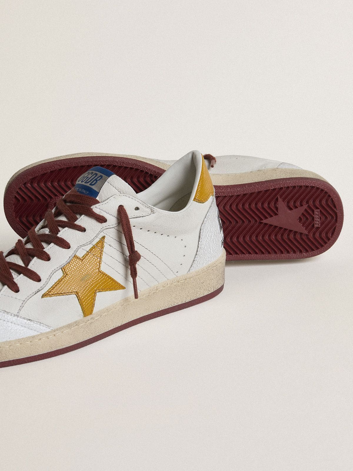 Golden Goose Men’s Ball Star In White Nappa Leather With Yellow Animal-Print Leather Star And Heel Tab - Sneaker Türkiye
