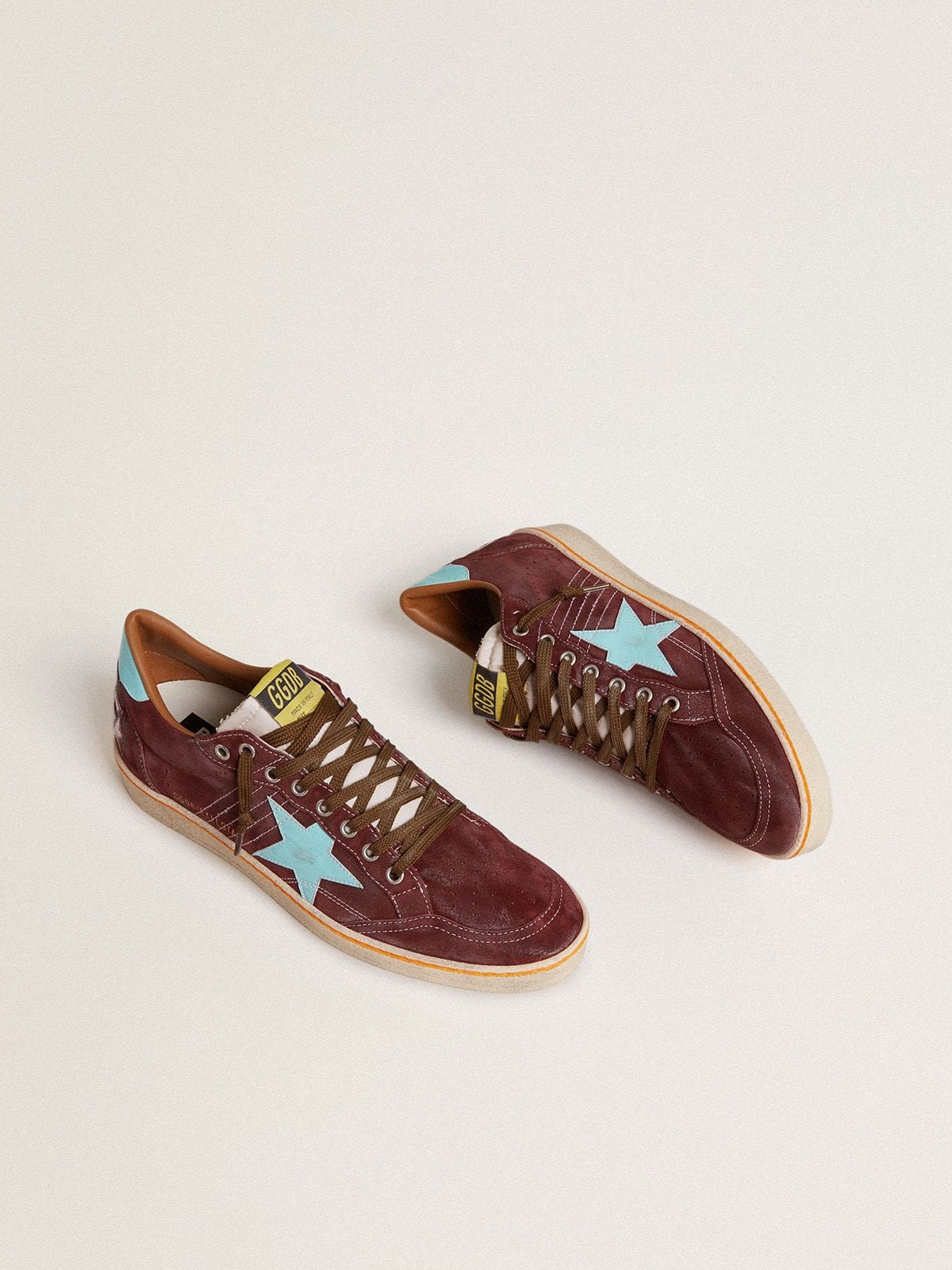 Golden Goose Men’s Ball Star In Dark Red Suede With Light Blue Star And Heel Tab - Sneaker Türkiye