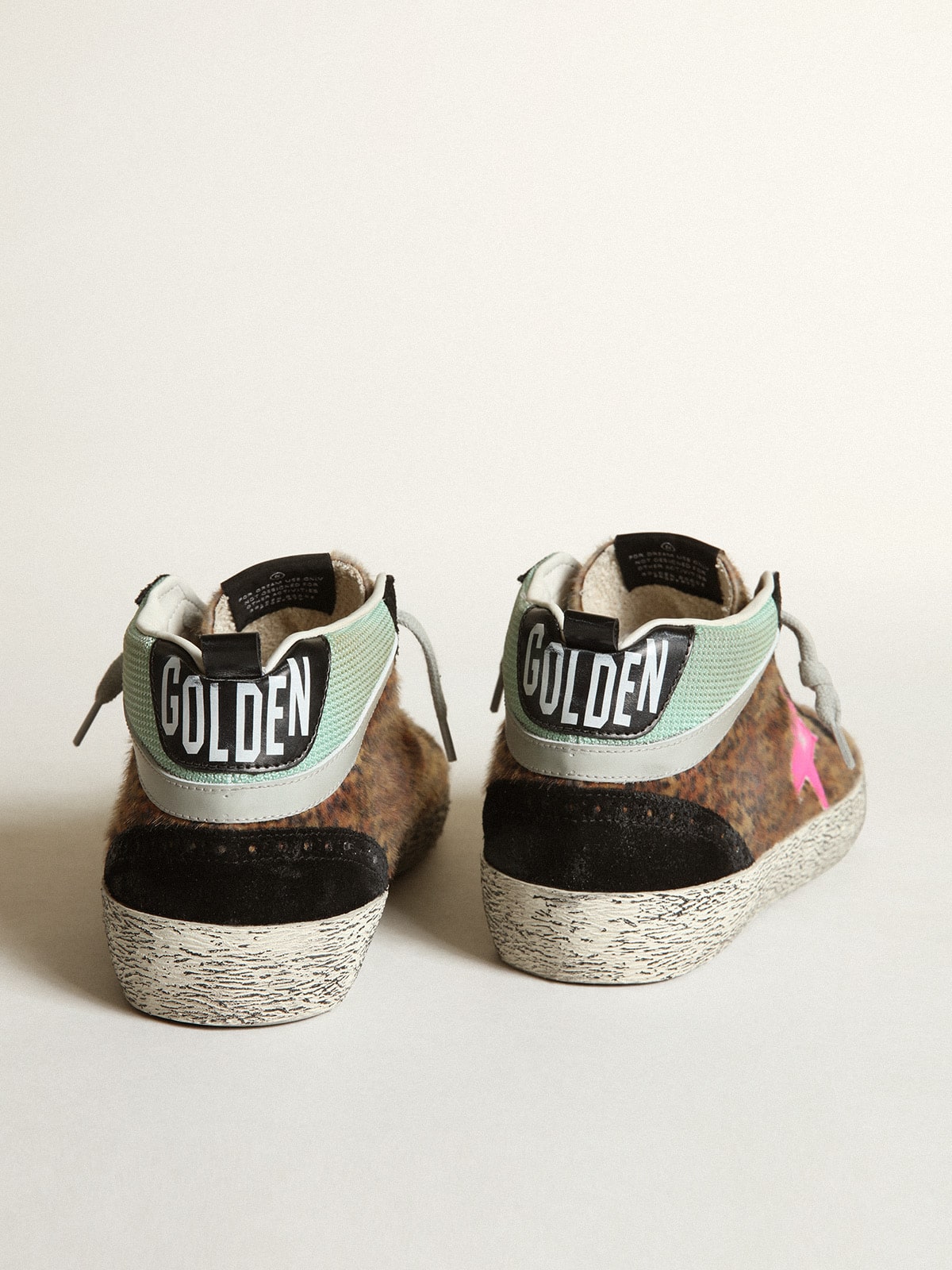 Golden Goose Mid Star In Leopard-Print Pony Skin With Fuchsia Leather Star - Sneaker Türkiye