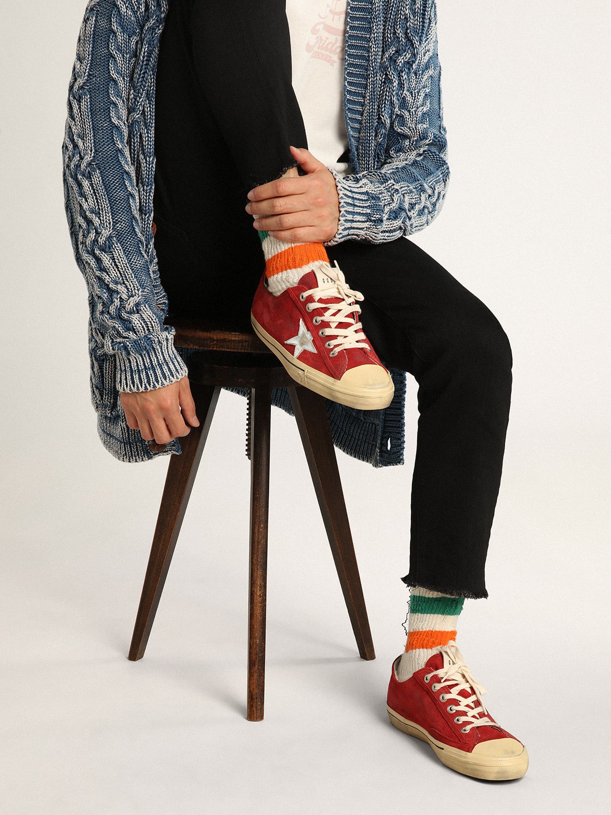 Golden Goose Men’s V-Star In Dark Red Suede With Silver Star And Heel Tab - Sneaker Türkiye