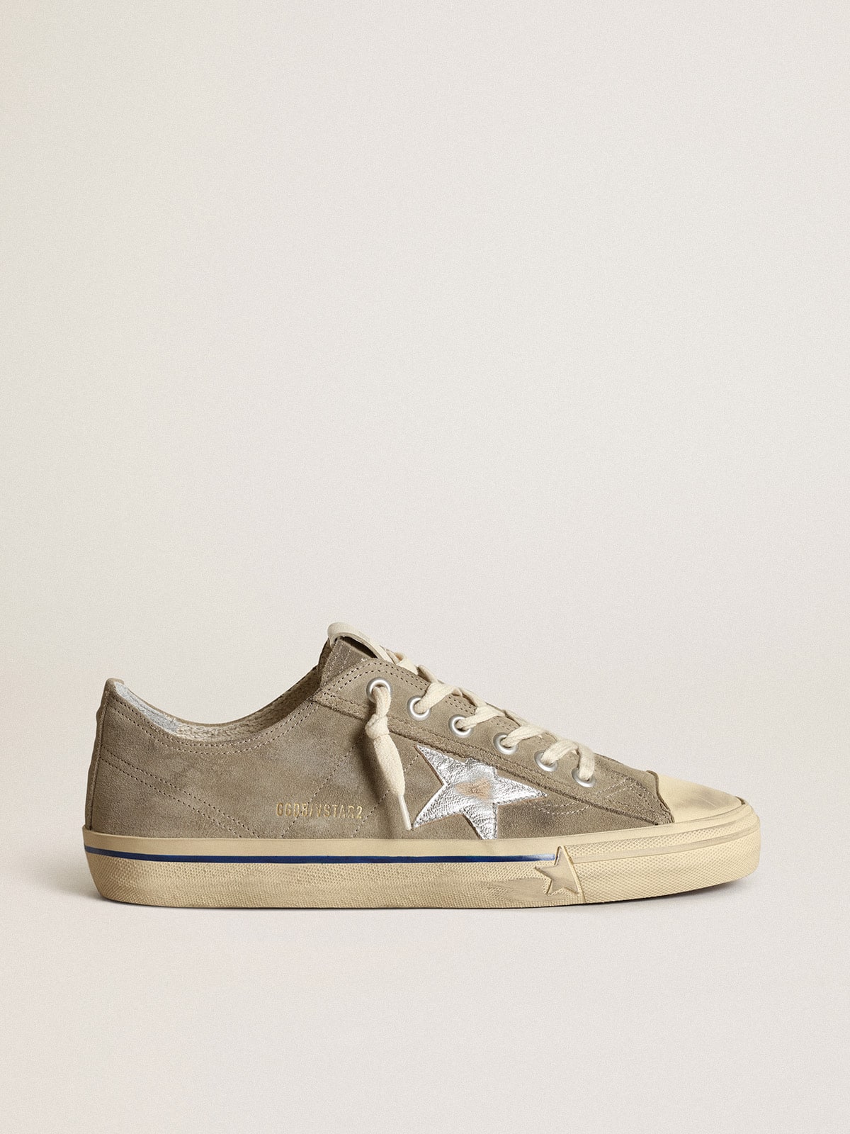 Golden Goose Men’s V-Star In Dove-Gray Suede With Silver Metallic Leather Star - Sneaker Türkiye