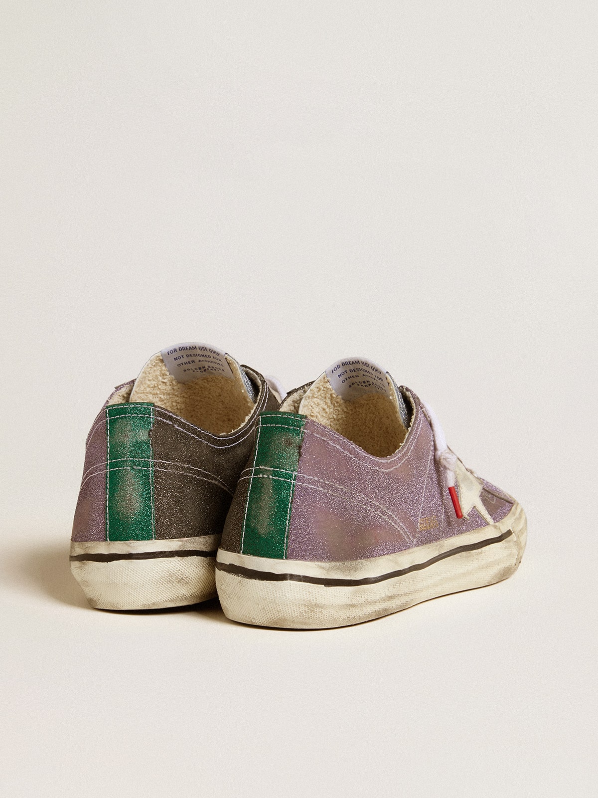 Golden Goose Men’s V-Star Lab In Lilac Leather And Glitter With White Star And Silver Glitter Tongue - Sneaker Türkiye