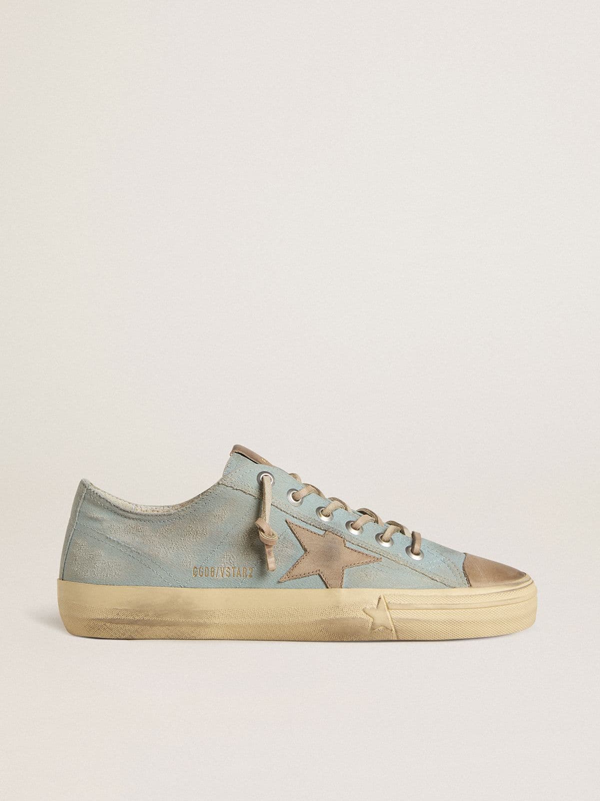 Golden Goose Men’s V-Star In Light Blue Canvas With Dove-Gray Leather Star - Sneaker Türkiye