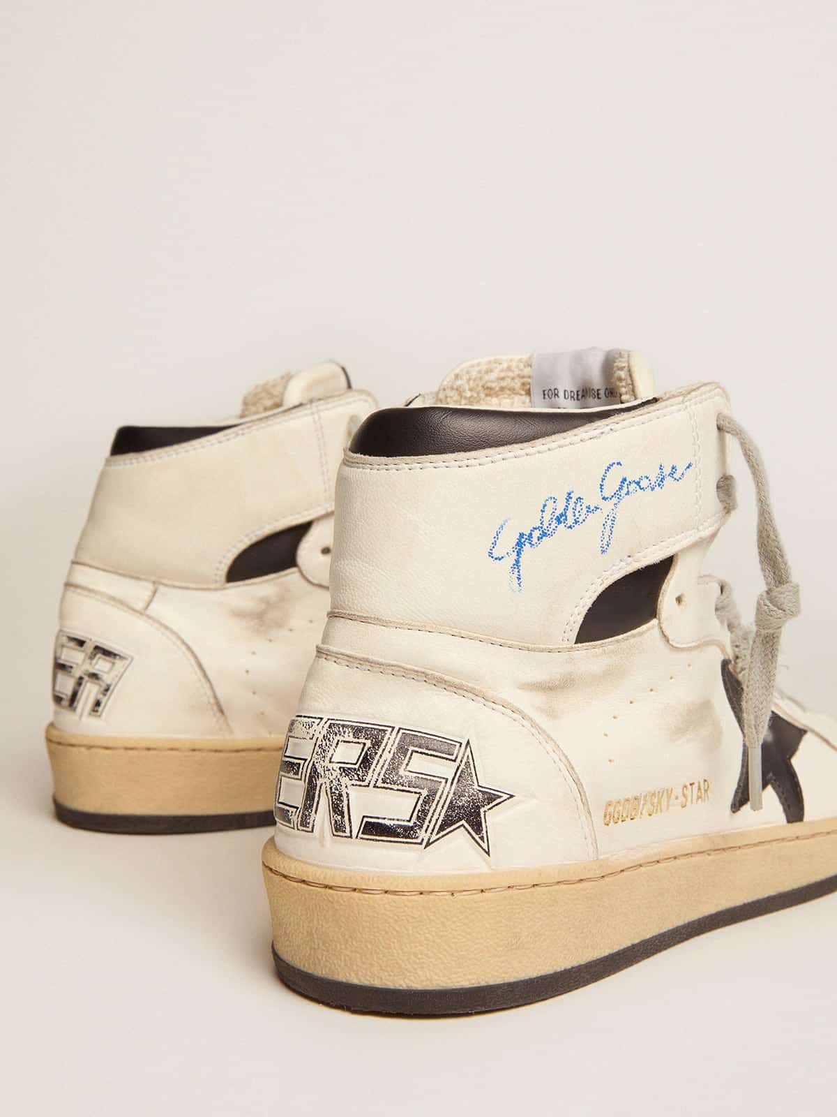 Golden Goose Sky-Star In White Leather With Black Leather Star - Sneaker Türkiye
