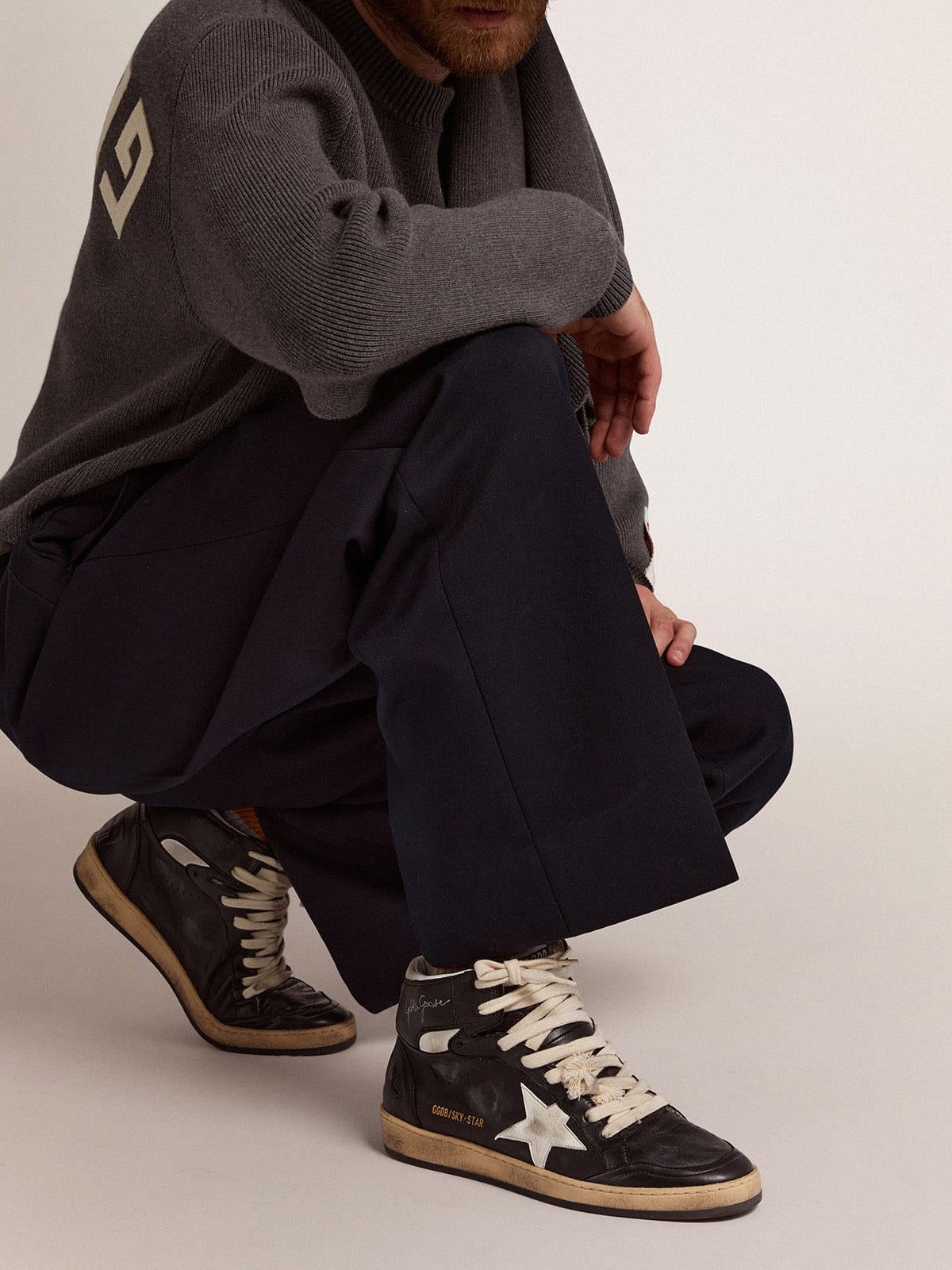 Golden Goose Sky-Star In Black Nappa Leather With White Leather Star - Sneaker Türkiye