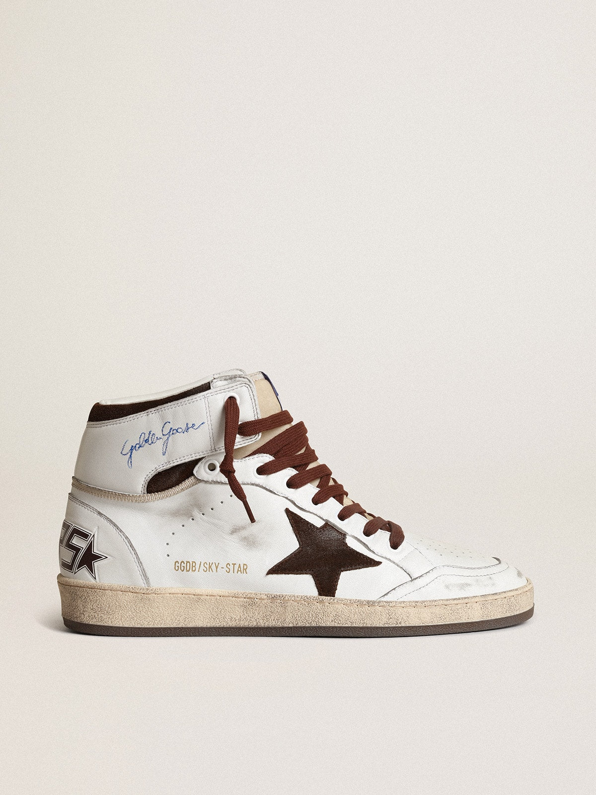 Golden Goose Men’s Sky-Star In White Nappa Leather With A Chocolate Suede Star - Sneaker Türkiye
