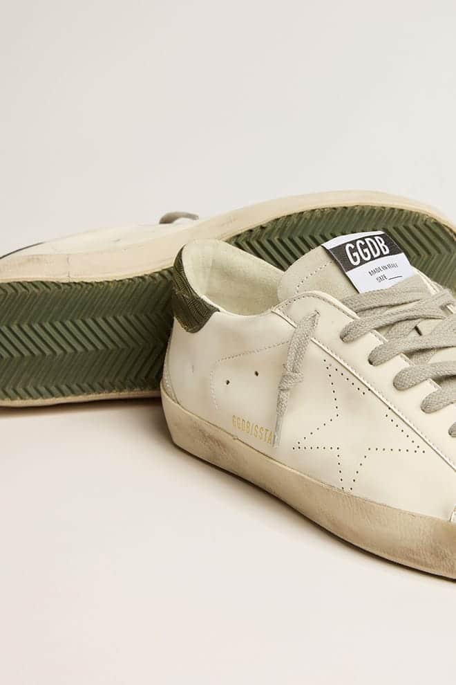 Golden Goose Men’s Bio-Based Super-Star With Perforated Star And Green Heel Tab - Sneaker Türkiye