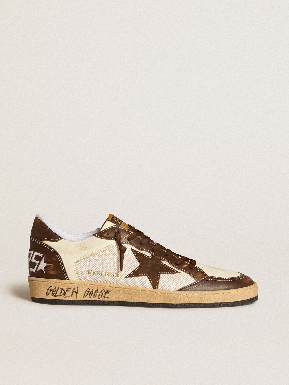 Golden Goose Men’s Ball Star In Nappa And Mesh With Suede Star And Brown Leather Inserts - Sneaker Türkiye
