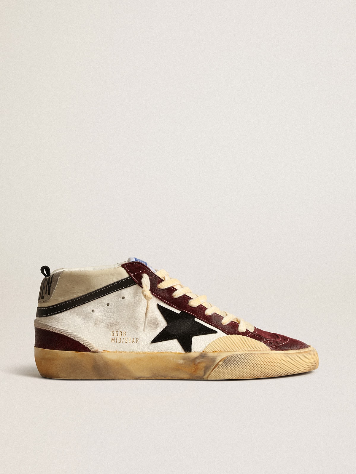 Golden Goose Mid Star In Nappa With Black Suede Star And Wine-Red Inserts - Sneaker Türkiye