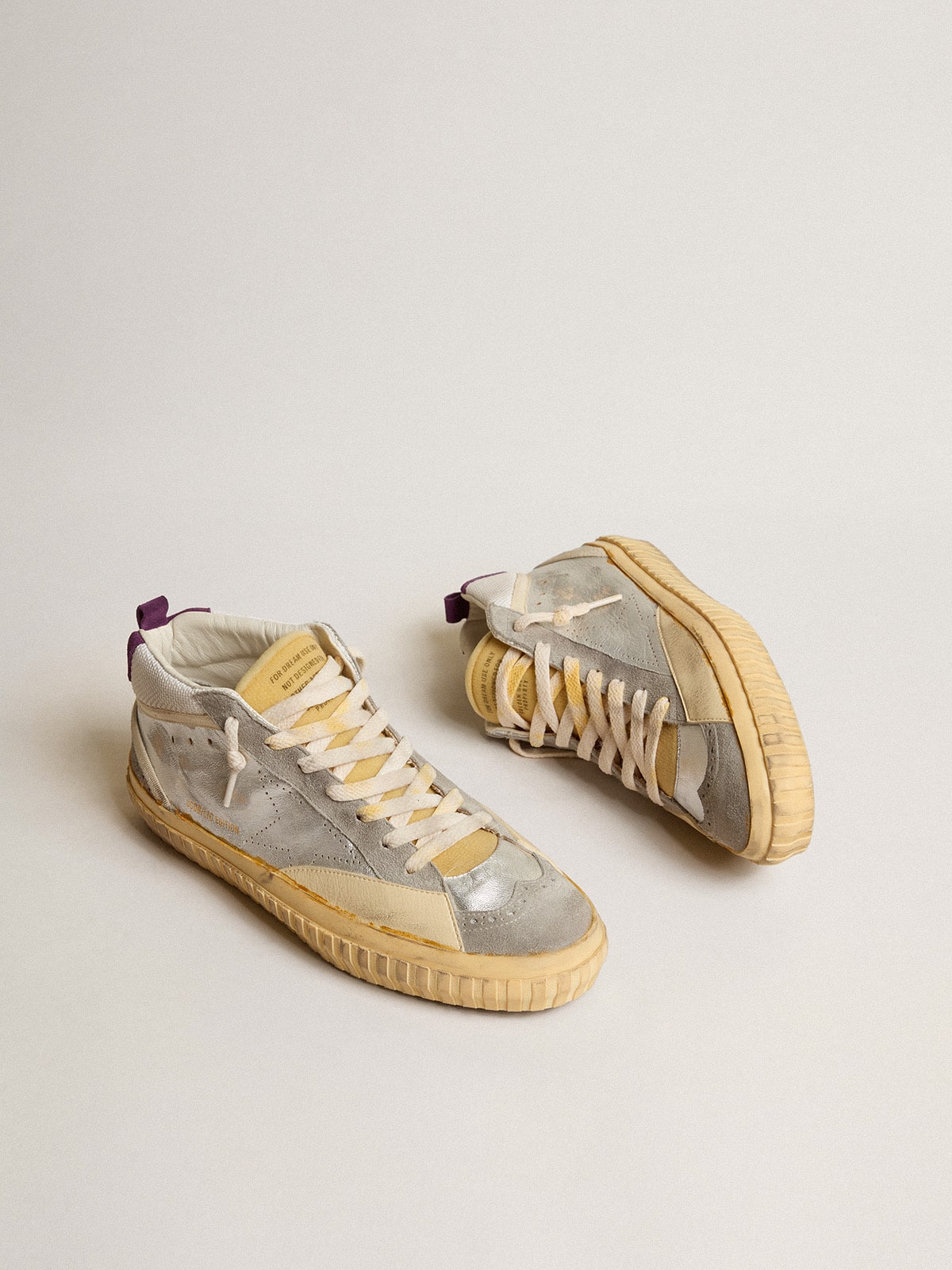 Golden Goose Mid Star LAB In Silver Metallic Leather And Mesh With Perforated Star - Sneaker Türkiye