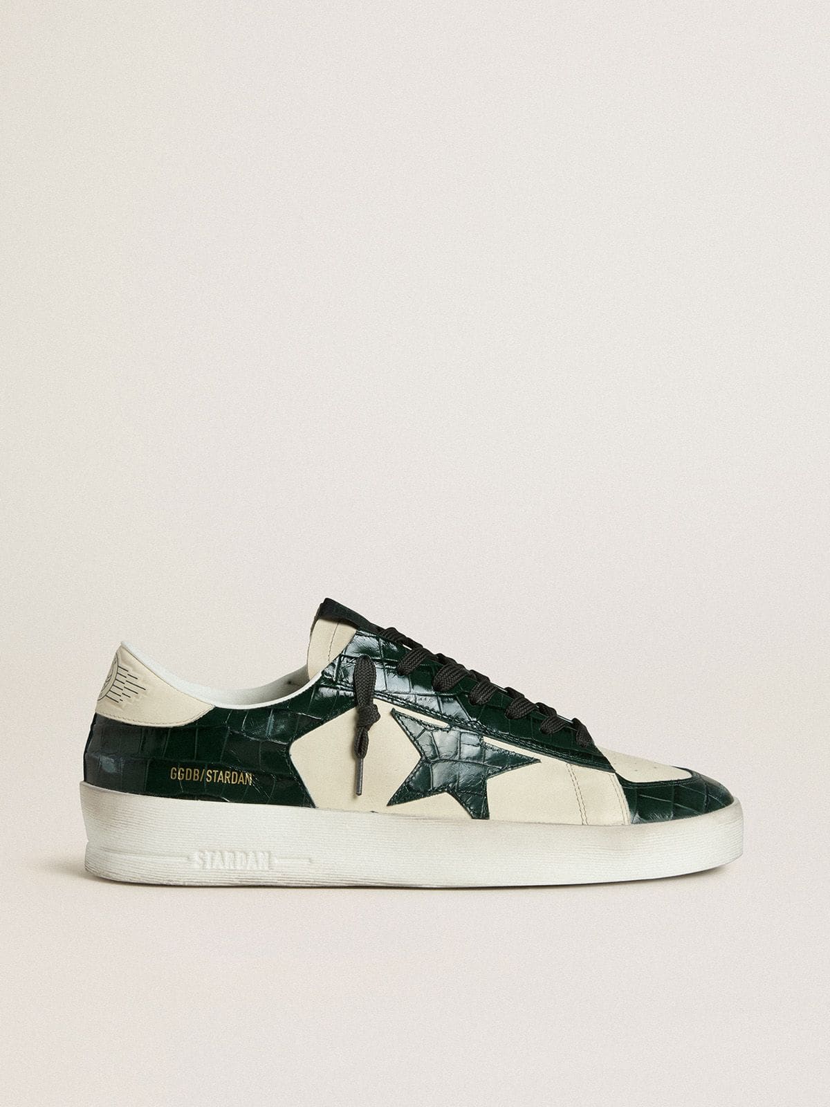 Golden Goose Men’s Stardan LTD In Cream Leather With Green Crocodile-Print Leather Star And Inserts - Sneaker Türkiye