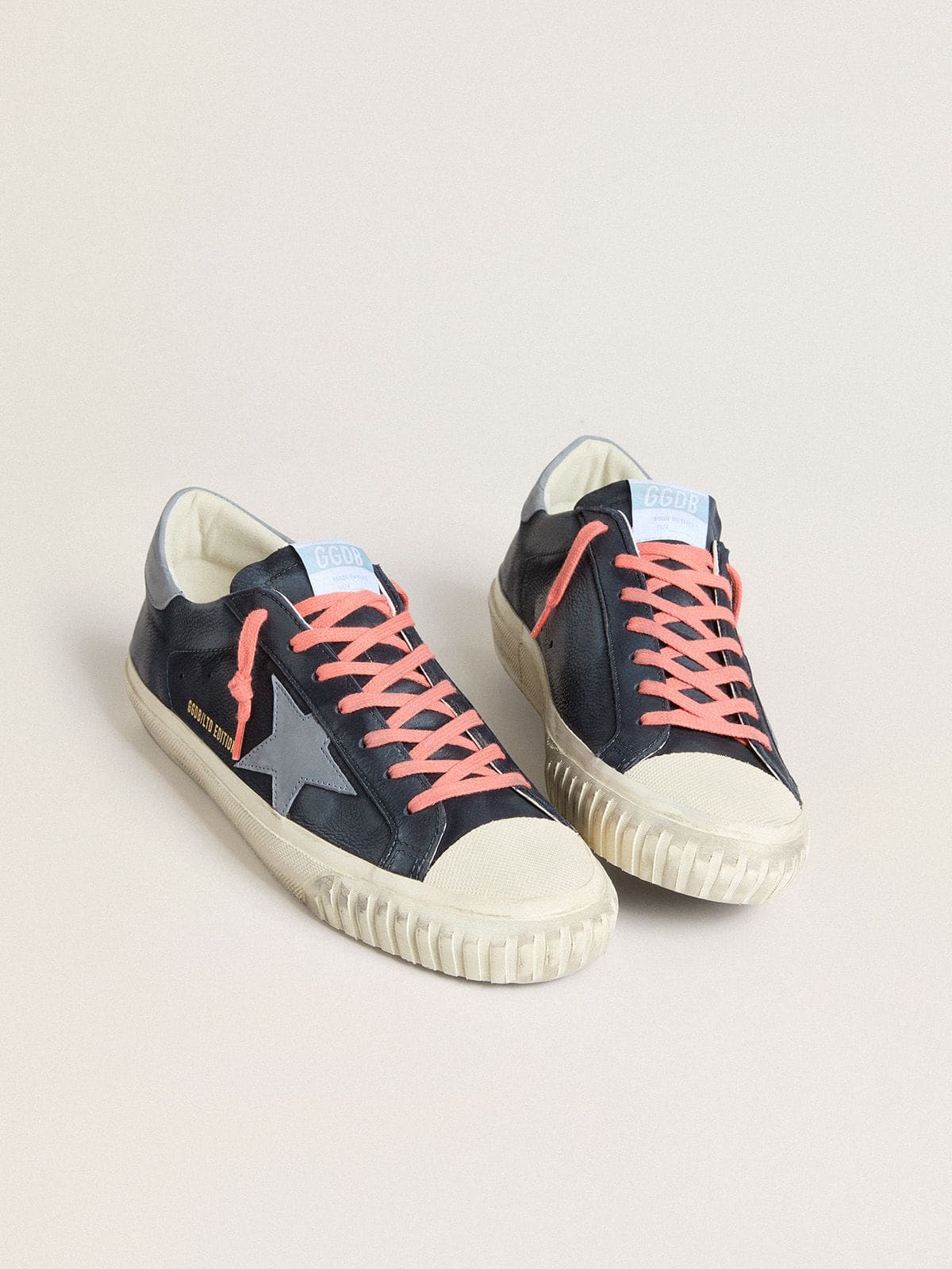 Golden Goose Super-Star In Navy-Blue Leather With Light Blue Leather Star And Heel Tab - Sneaker Türkiye