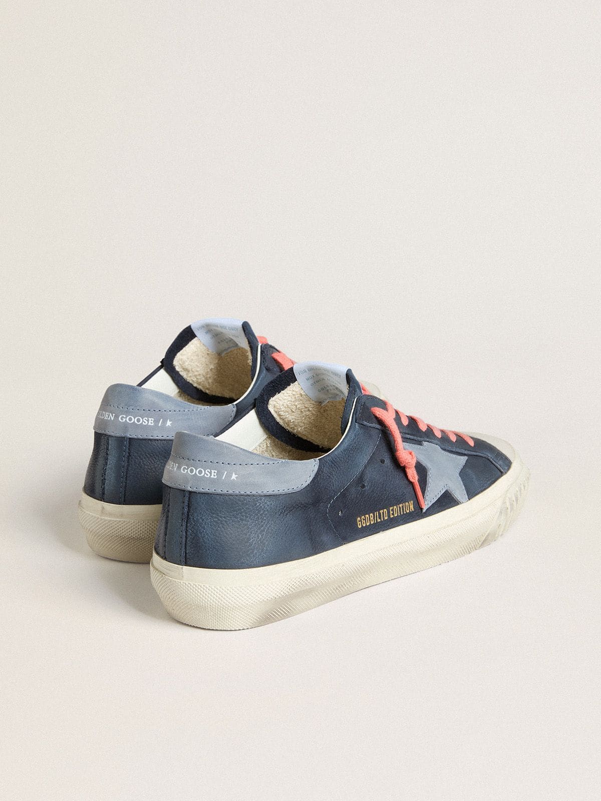 Golden Goose Super-Star In Navy-Blue Leather With Light Blue Leather Star And Heel Tab - Sneaker Türkiye