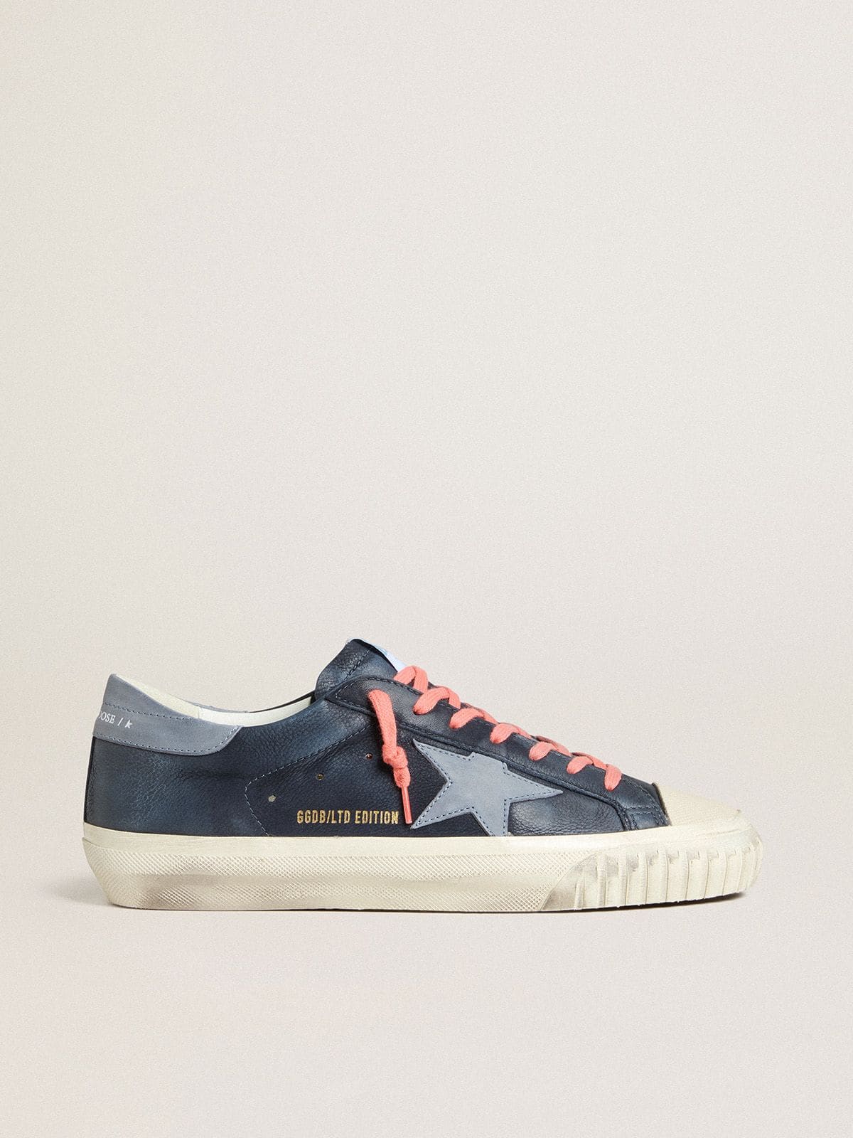 Golden Goose Super-Star In Navy-Blue Leather With Light Blue Leather Star And Heel Tab - Sneaker Türkiye