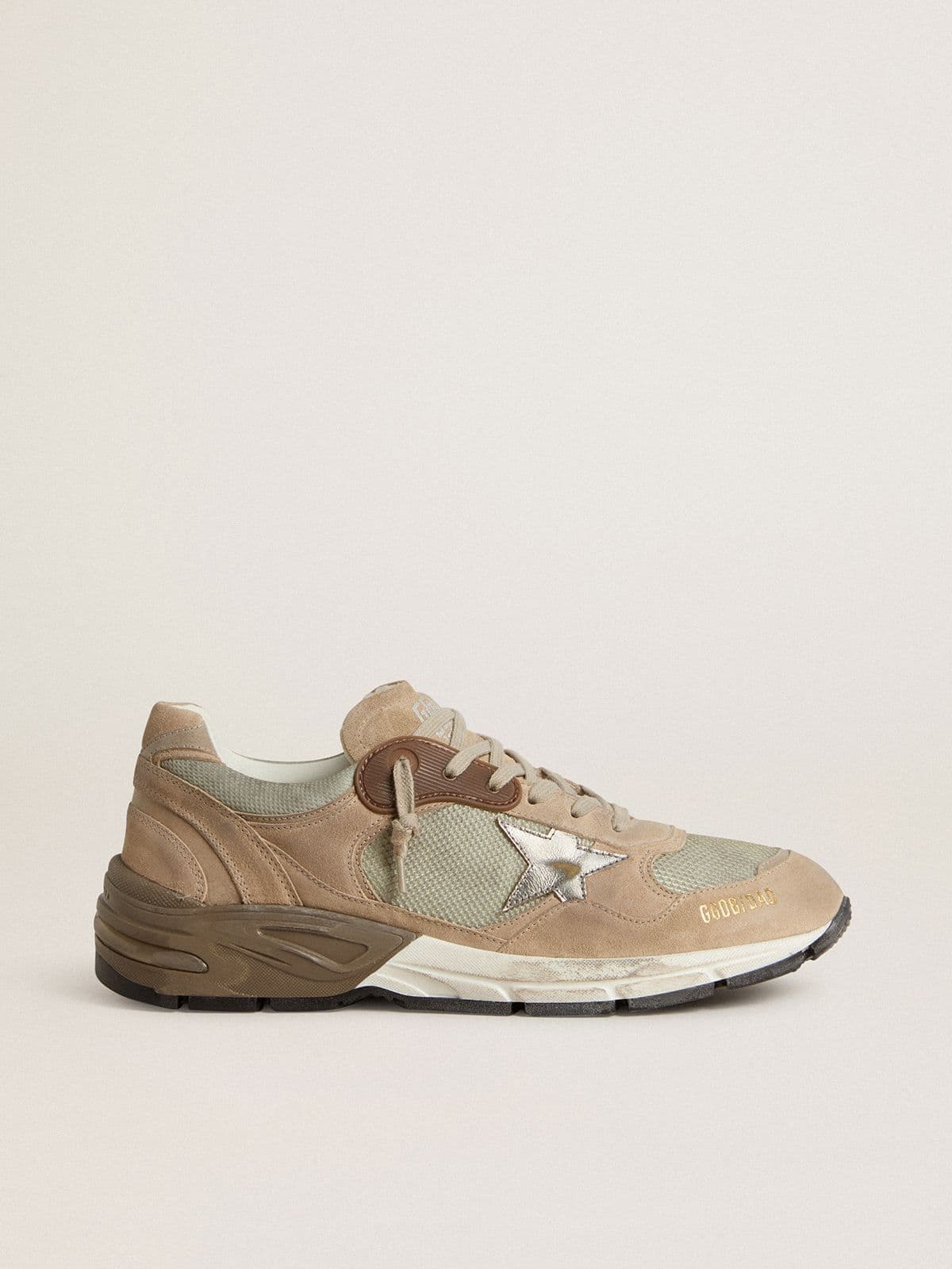 Golden Goose Men’s Dad-Star In Beige Mesh And Suede With Silver Leather Star - Sneaker Türkiye