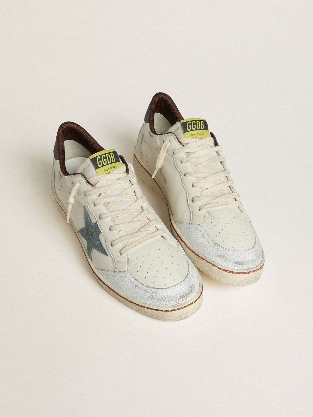 Golden Goose Men’s Ball Star In White Leather With Light Blue Suede Star And Brown Nubuck Heel Tab - Sneaker Türkiye