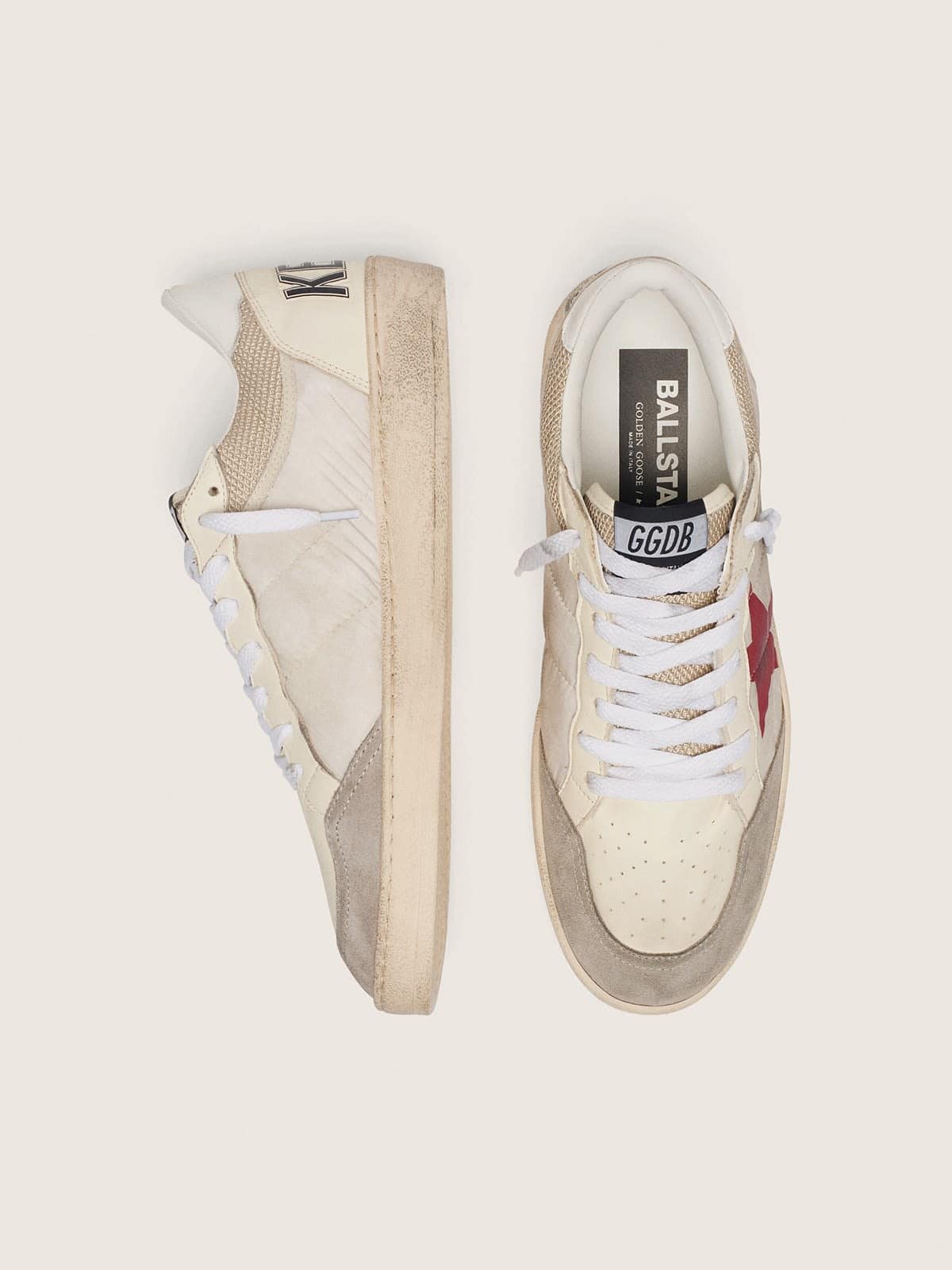 Golden Goose Ball Star In Nylon And White Mesh With Red Nylon Star And White Leather Heel Tab - Sneaker Türkiye