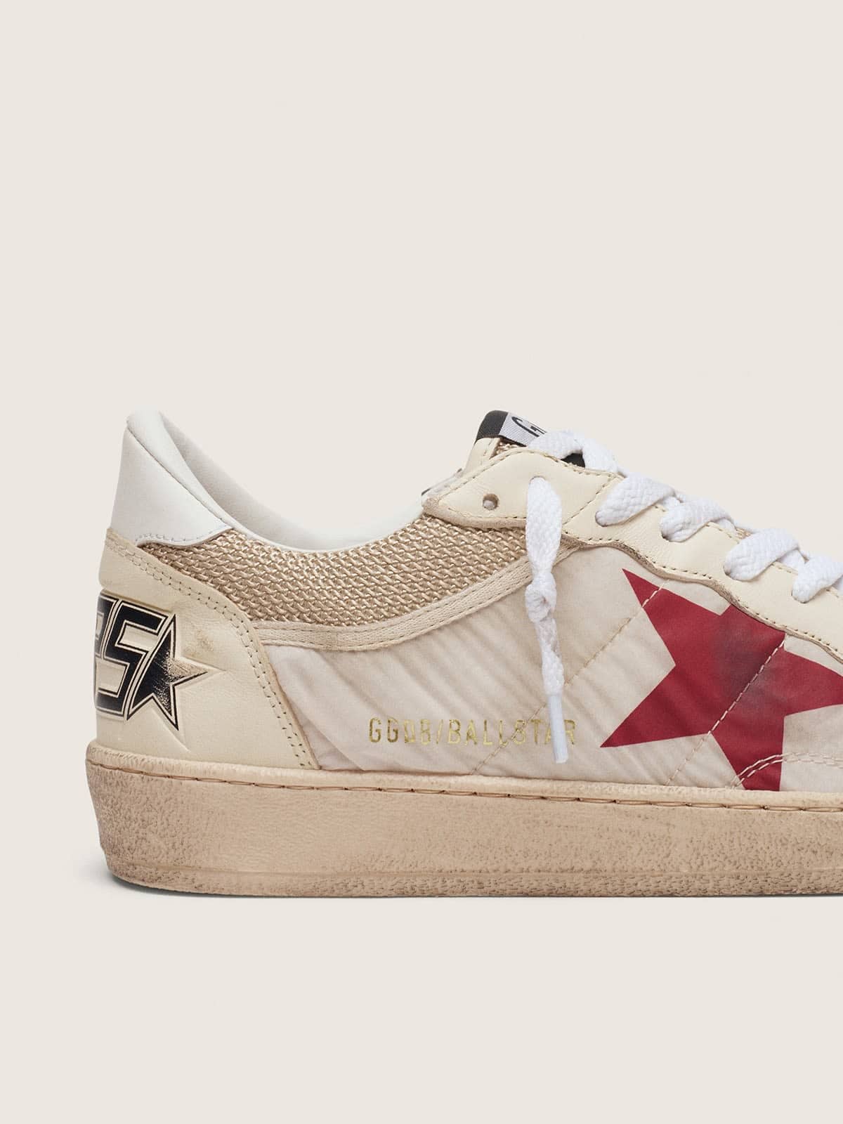 Golden Goose Ball Star In Nylon And White Mesh With Red Nylon Star And White Leather Heel Tab - Sneaker Türkiye