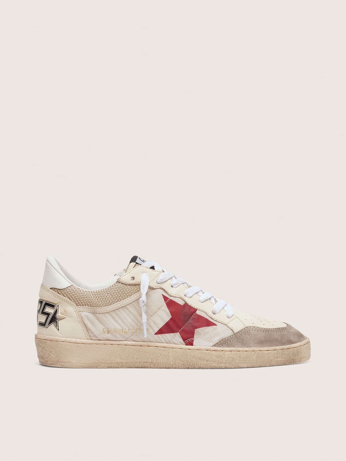 Golden Goose Ball Star In Nylon And White Mesh With Red Nylon Star And White Leather Heel Tab - Sneaker Türkiye