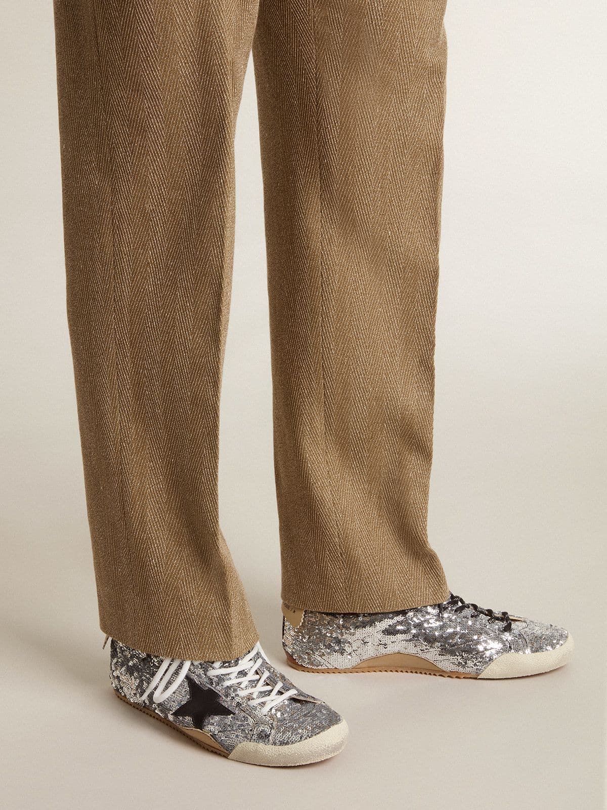Golden Goose Men’s True-Star In Silver Sequins With Black Star And Silver Leather Heel Tab - Sneaker Türkiye