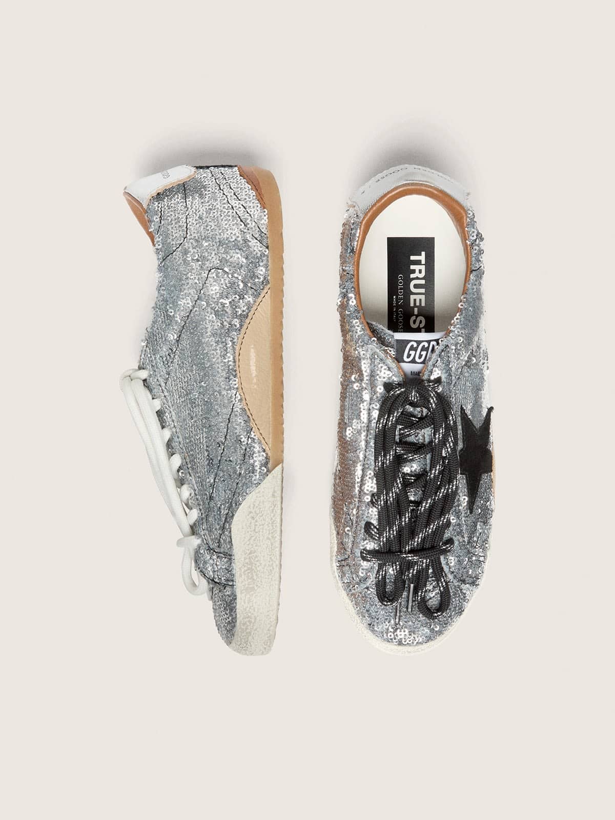Golden Goose Men’s True-Star In Silver Sequins With Black Star And Silver Leather Heel Tab - Sneaker Türkiye