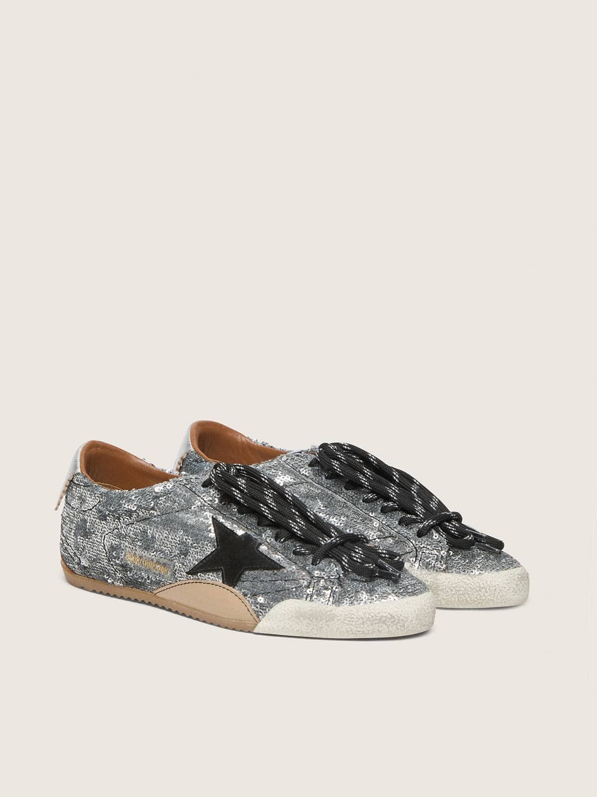 Golden Goose Men’s True-Star In Silver Sequins With Black Star And Silver Leather Heel Tab - Sneaker Türkiye