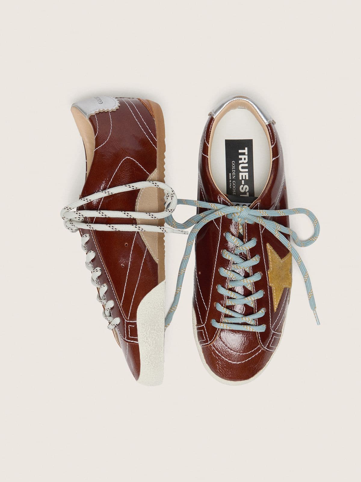 Golden Goose Men’s True-Star In Burgundy Naplak With Suede Star And Silver Nappa Heel Tab - Sneaker Türkiye