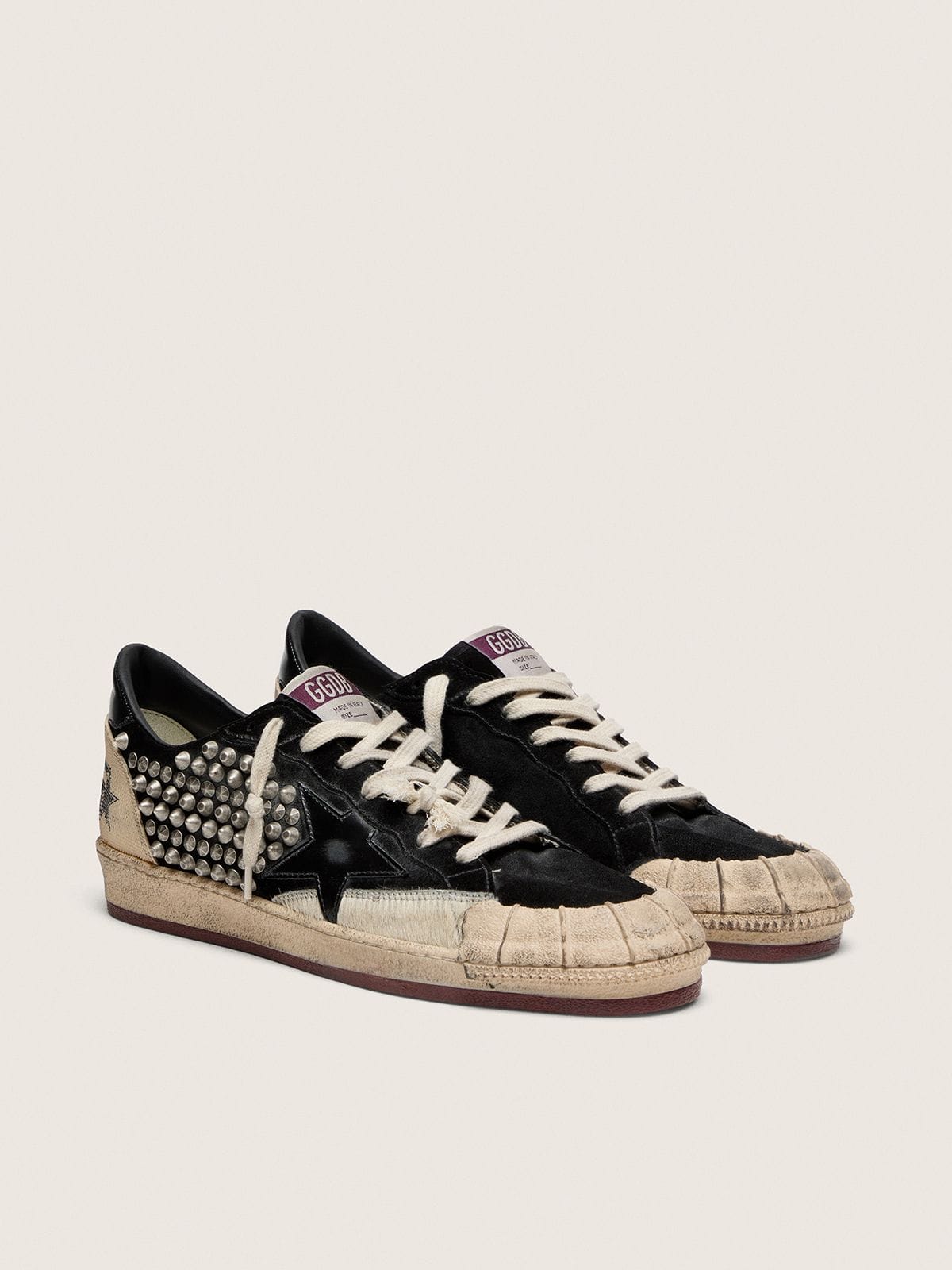 Golden Goose Men’s Ball Star Lab In Black Suede With Studs And Glossy Black Leather Star - Sneaker Türkiye