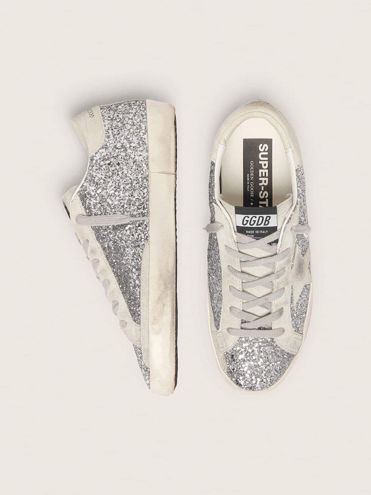 Golden Goose Women’s Super-Star In Silver Glitter With Ice-Gray Suede Star - Sneaker Türkiye