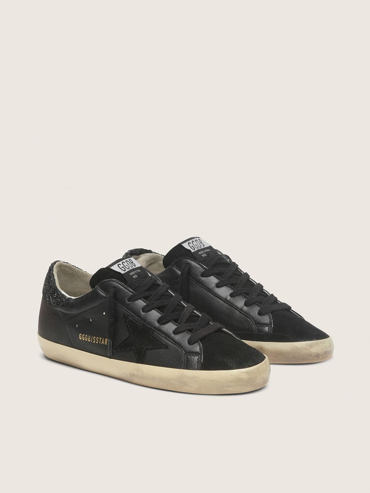 Golden Goose Women’s Super-Star In Black Nappa With Black Star And Glitter Heel Tab - Sneaker Türkiye
