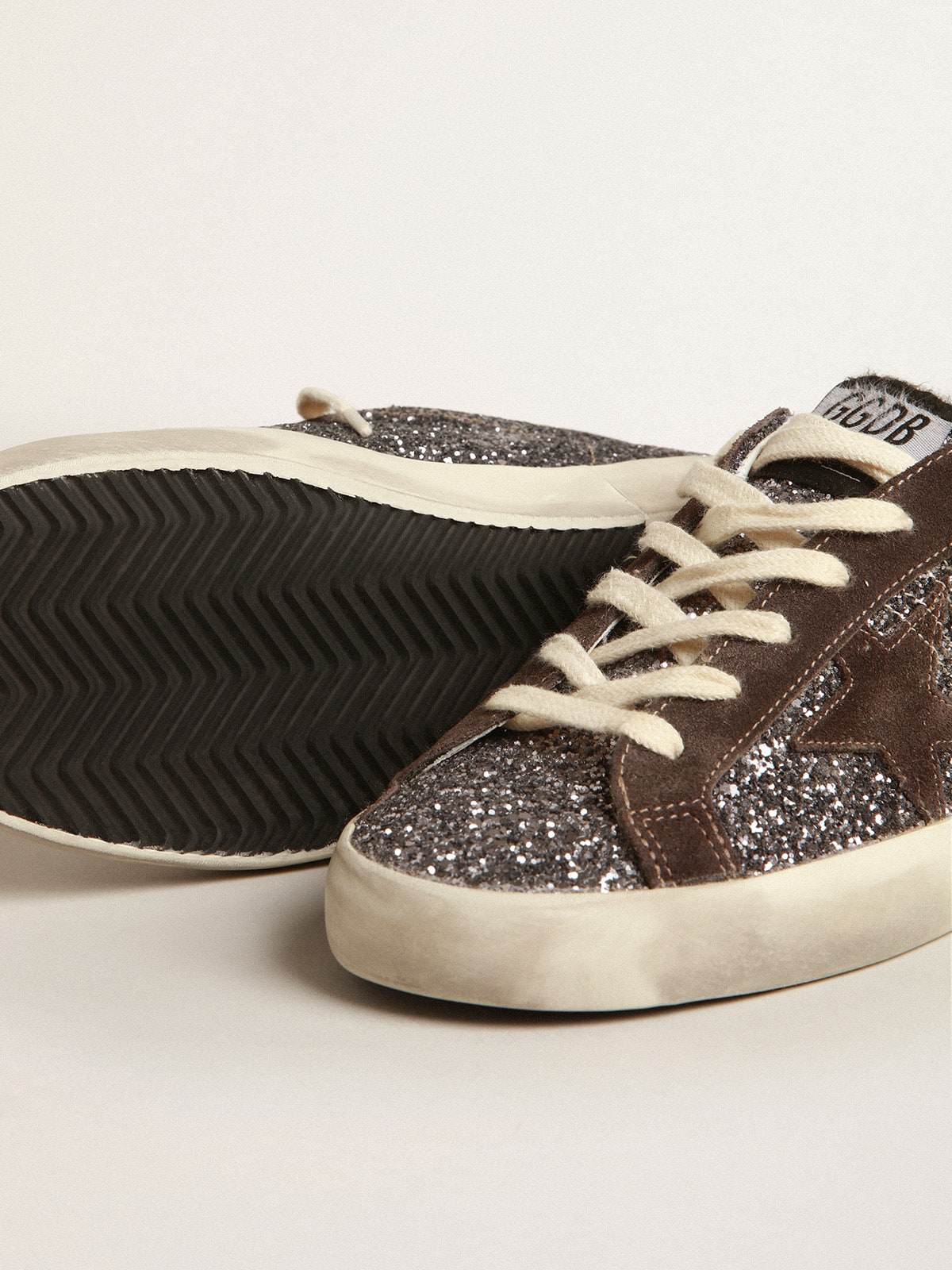 Golden Goose Super-Star In Glitter With A Brown Star And Lilac Heel Tab - Sneaker Türkiye