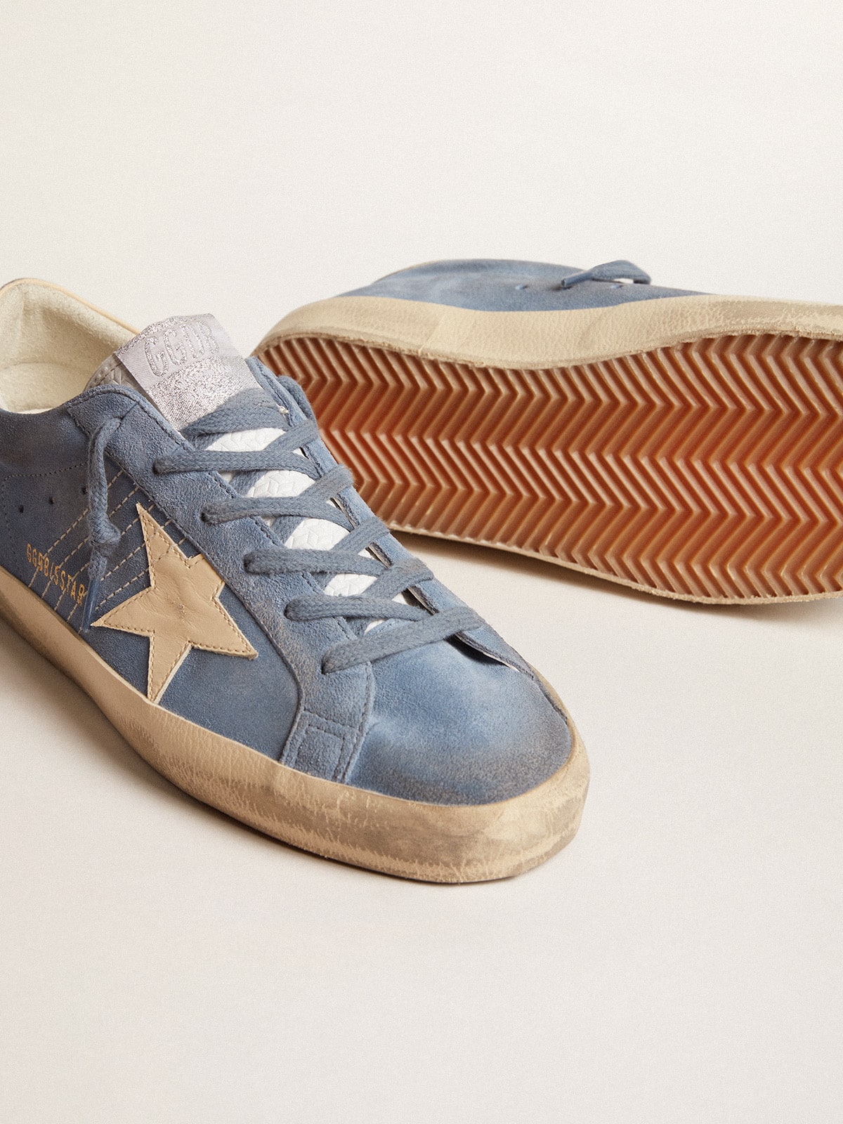 Golden Goose Super-Star In Light Blue Suede With Beige Leather Star And Heel Tab - Sneaker Türkiye