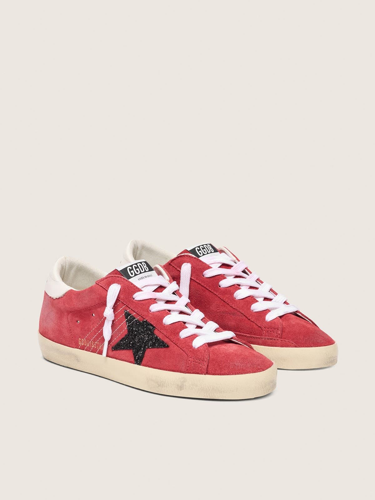 Golden Goose Women’s Super-Star In Red Suede With Glitter Star And White Heel Tab - Sneaker Türkiye