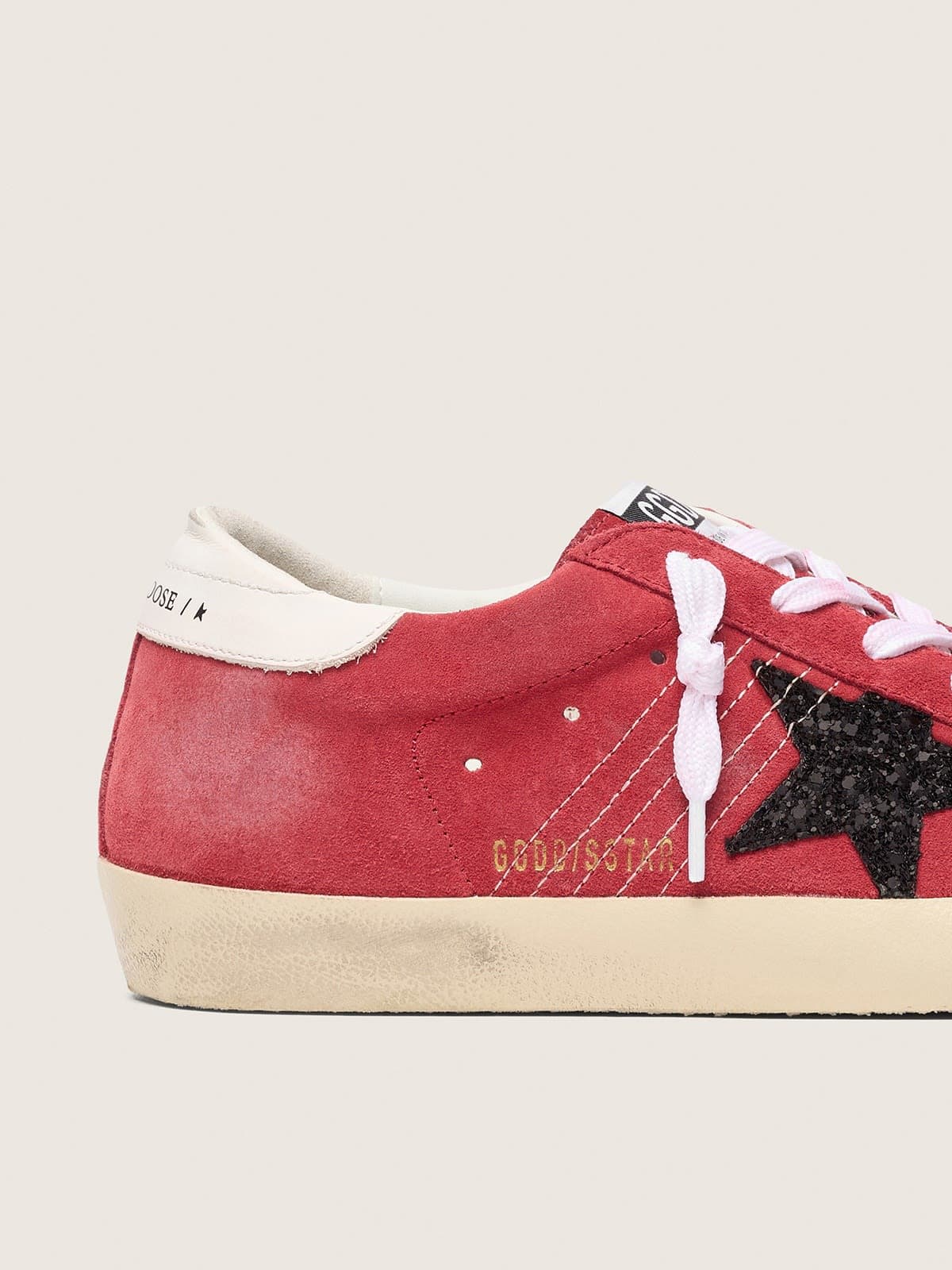 Golden Goose Women’s Super-Star In Red Suede With Glitter Star And White Heel Tab - Sneaker Türkiye