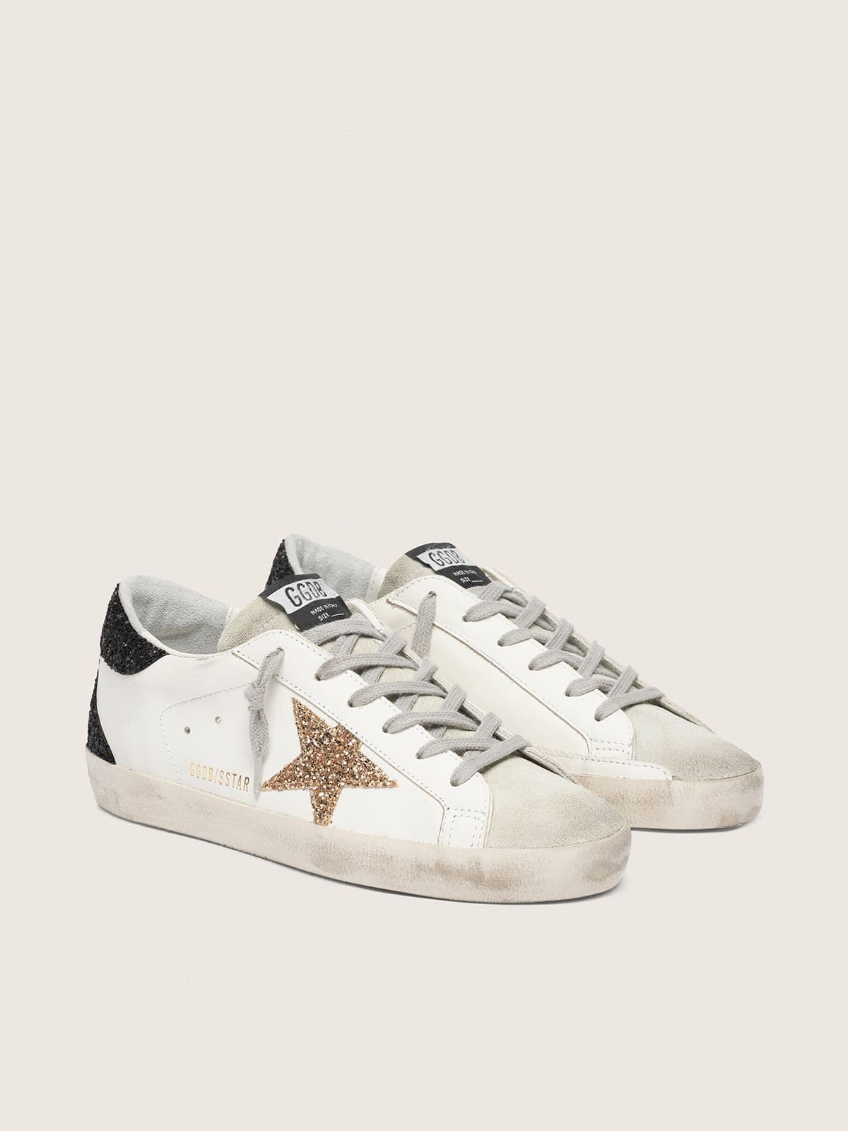Golden Goose Women’s Super-Star In Nappa Leather With Gold Glitter Star And Black Glitter Heel Tab - Sneaker Türkiye