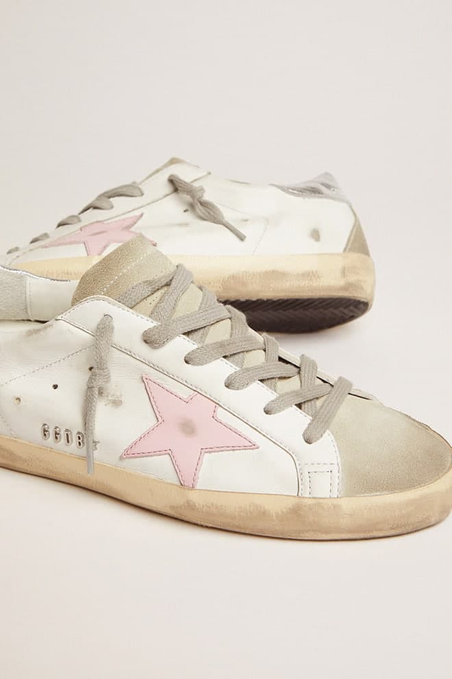 Golden Goose Women’s Leather Super-Star With Pink Star And Silver Heel Tab - Sneaker Türkiye