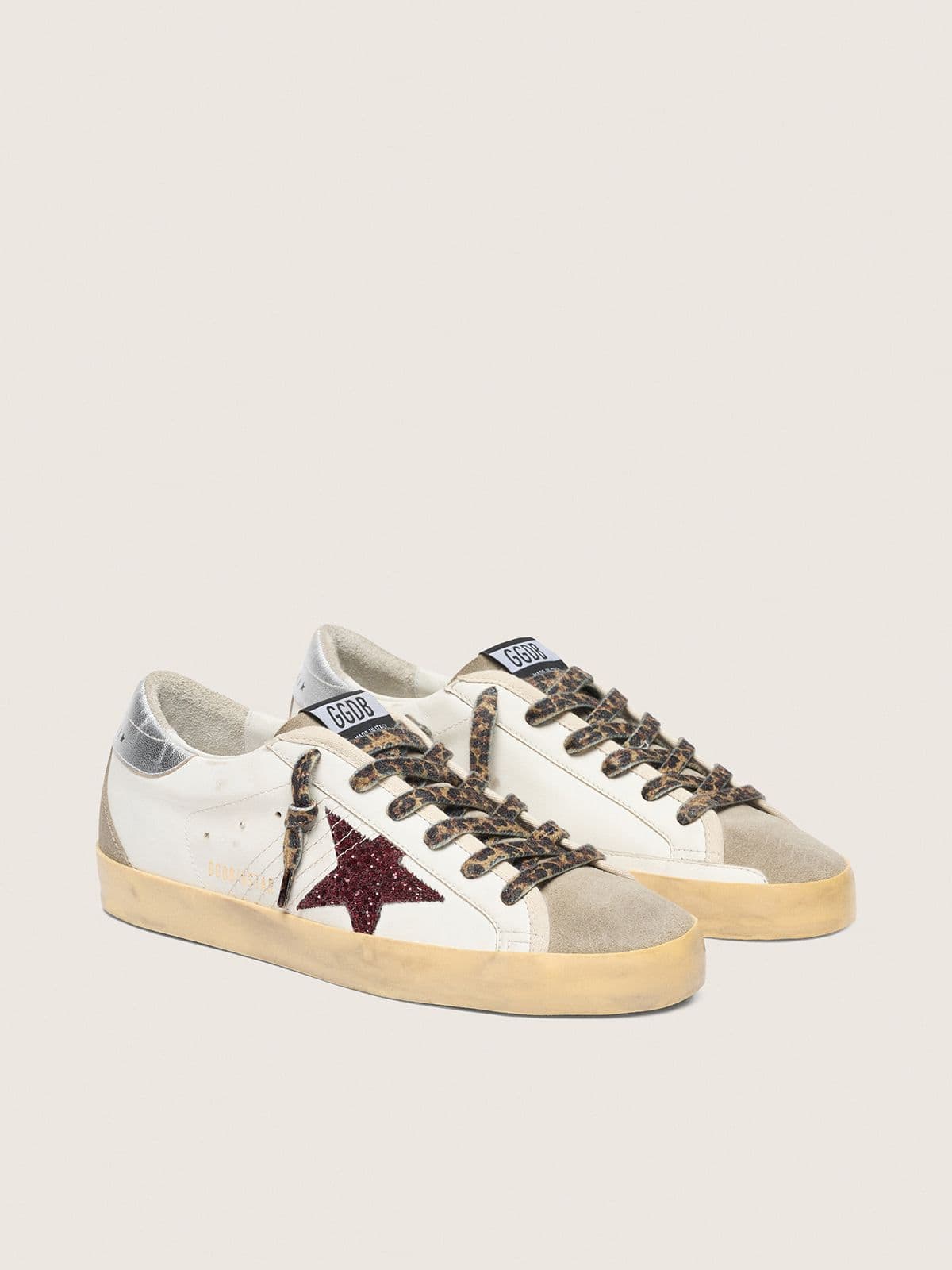 Golden Goose Super-Star With Burgundy Glitter Star And Silver Heel Tab - Sneaker Türkiye