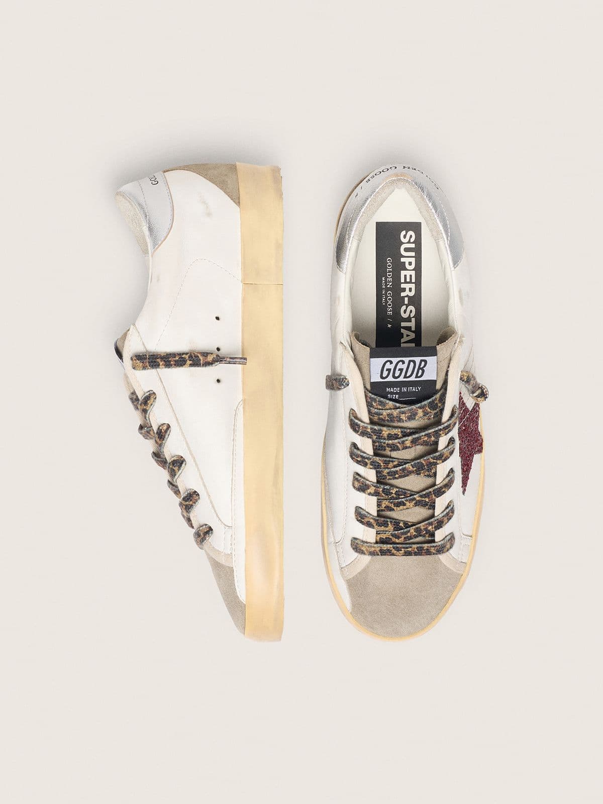 Golden Goose Super-Star With Burgundy Glitter Star And Silver Heel Tab - Sneaker Türkiye