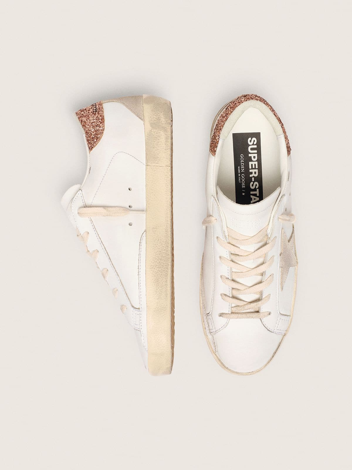 Golden Goose Women’s Super-Star With A Suede Star And Peach-Pink Glitter Heel Tab - Sneaker Türkiye
