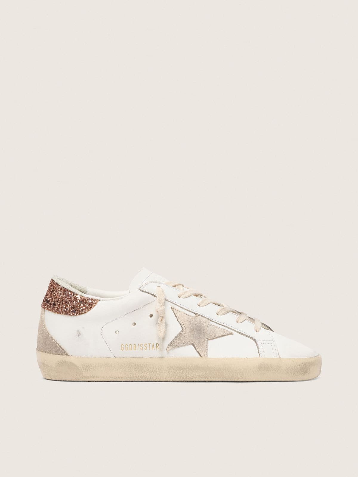 Golden Goose Women’s Super-Star With A Suede Star And Peach-Pink Glitter Heel Tab - Sneaker Türkiye