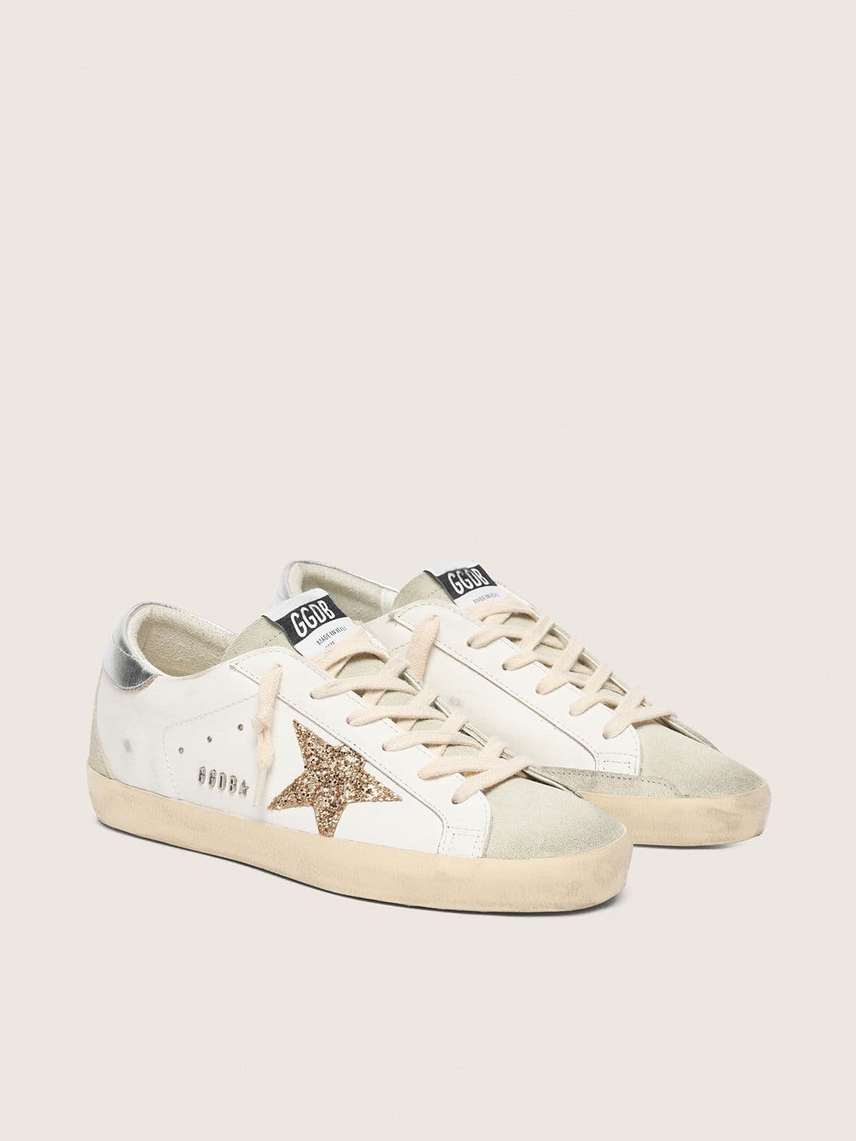 Golden Goose Women’s Super-Star With Gold Glitter Star And Ice-Gray Suede Inserts - Sneaker Türkiye