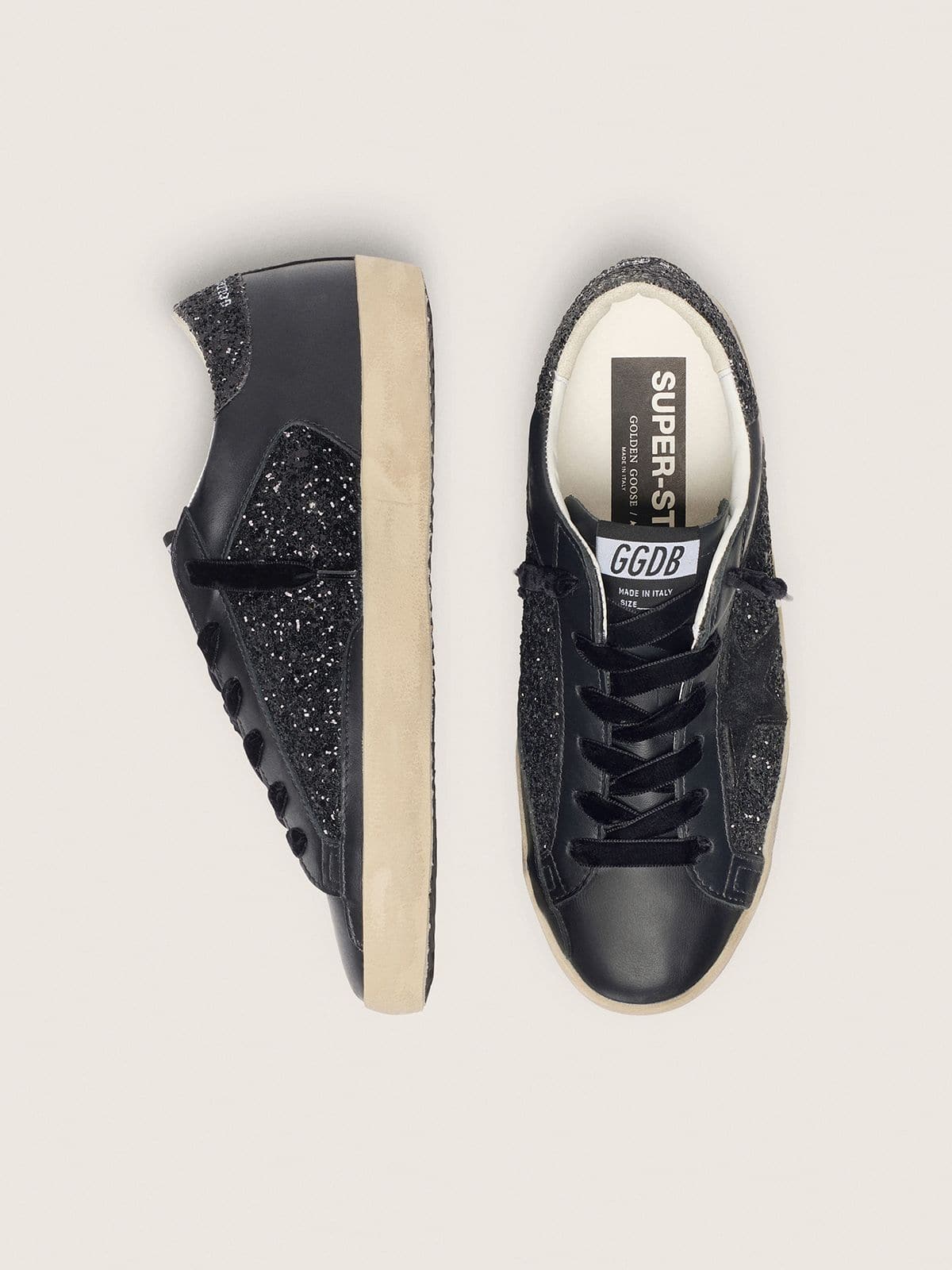 Golden Goose Women’s Super-Star In Black Glitter With Black Suede Star And Leather Inserts - Sneaker Türkiye