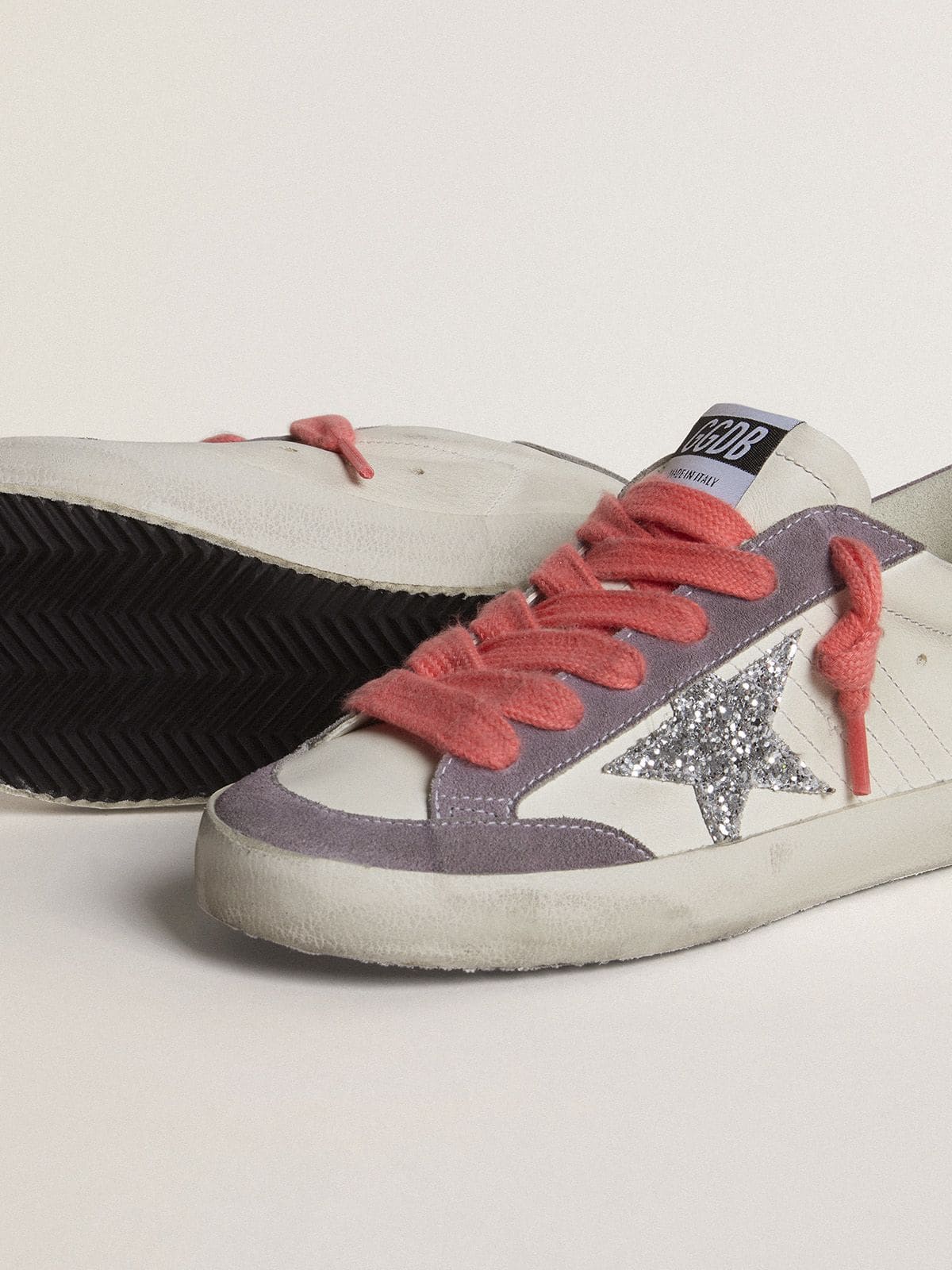 Golden Goose Women’s Super-Star With Silver Glitter Star And Lilac Suede Heel Tab - Sneaker Türkiye