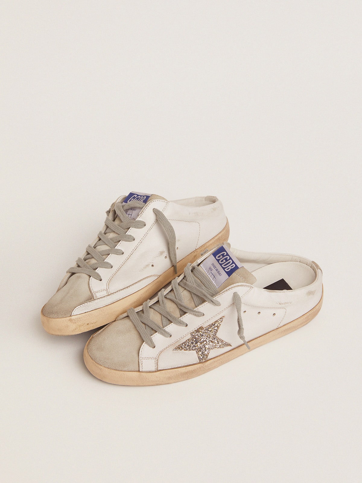 Golden Goose Super-Star Sabot With A Platinum Glitter Star And Suede Tongue - Sneaker Türkiye